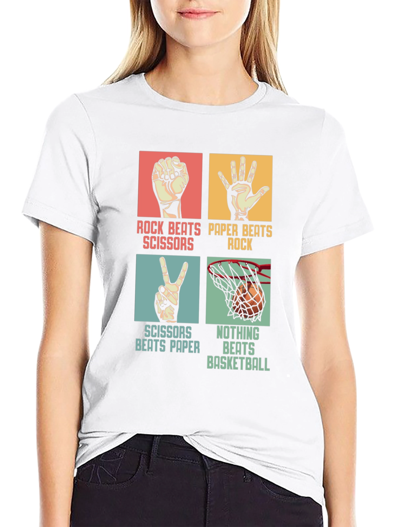 Black Rock Paper Scissors Basketball Black T-Shirt view 9