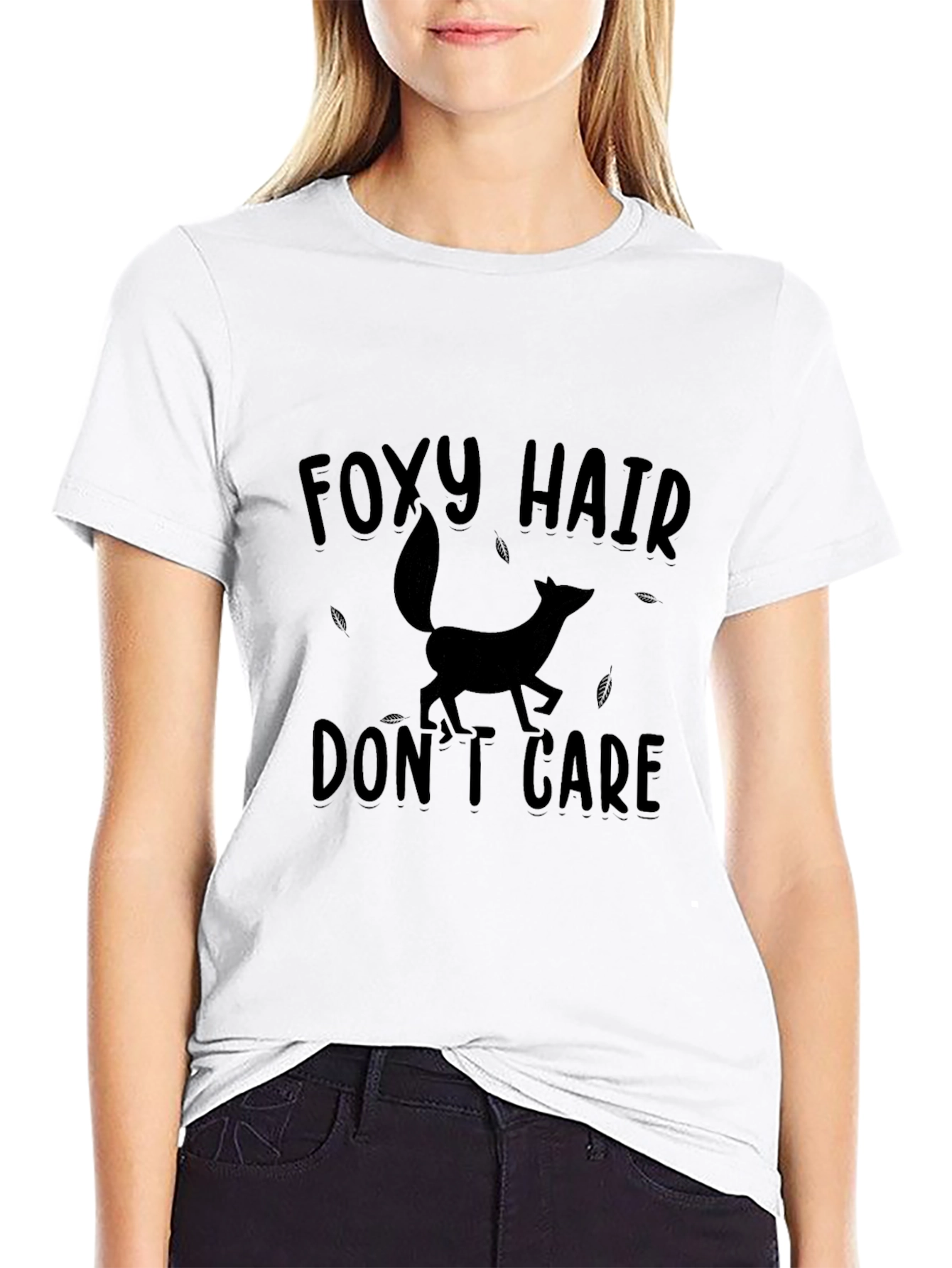 Black Foxy Hair Don't Care Black Graphic Tee view 9