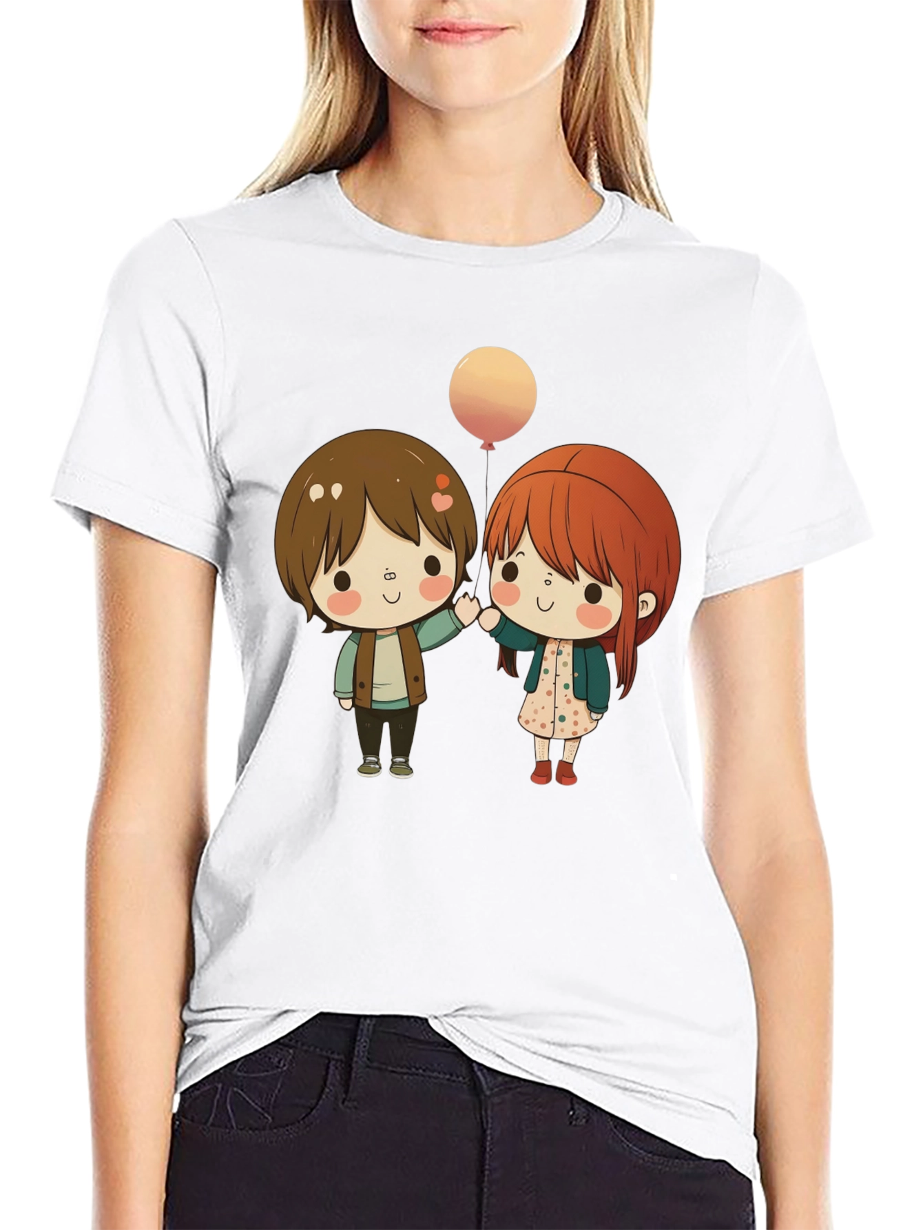 Black Cute Cartoon Couple Graphic T-Shirt view 9