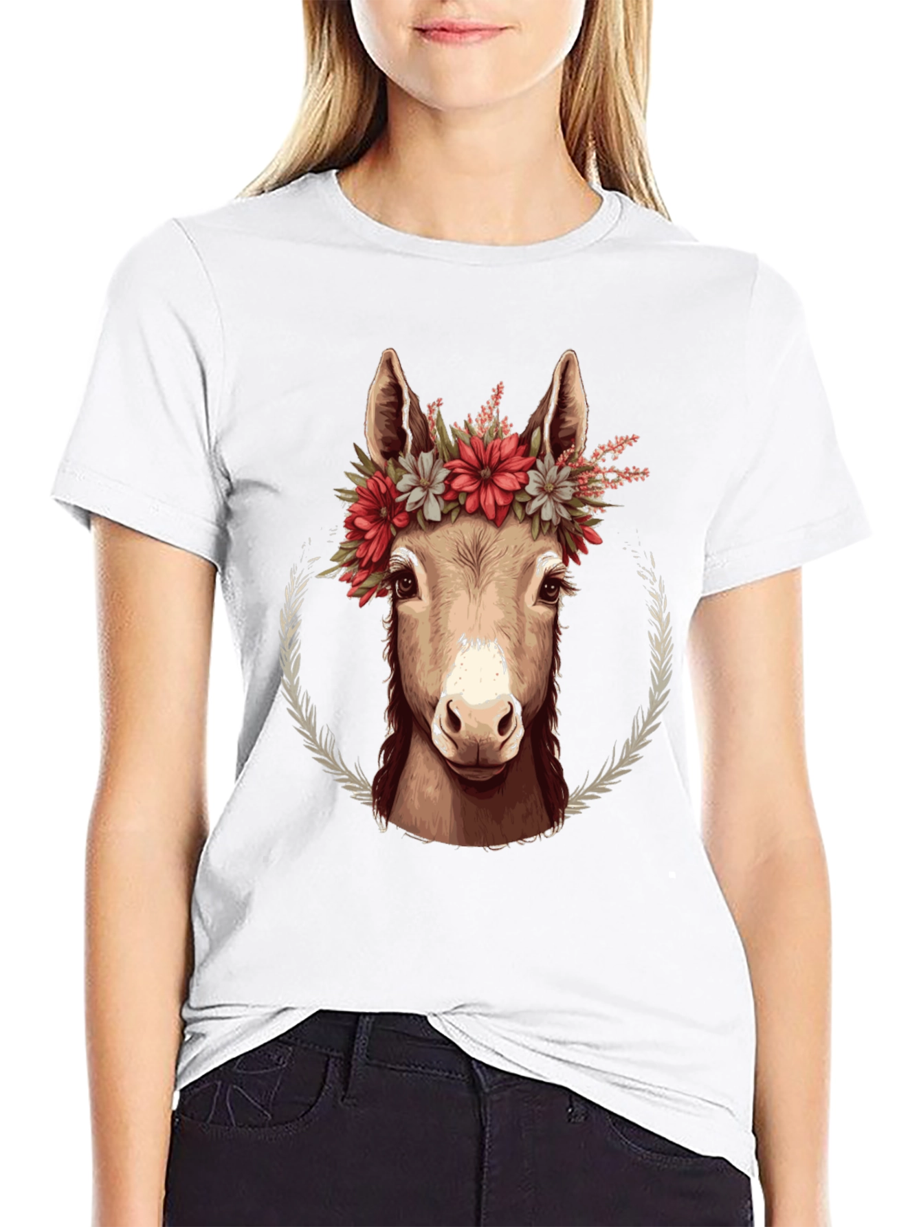 Black Donkey Floral Wreath Graphic Tee - Cute Animal Lover Shirt view 9