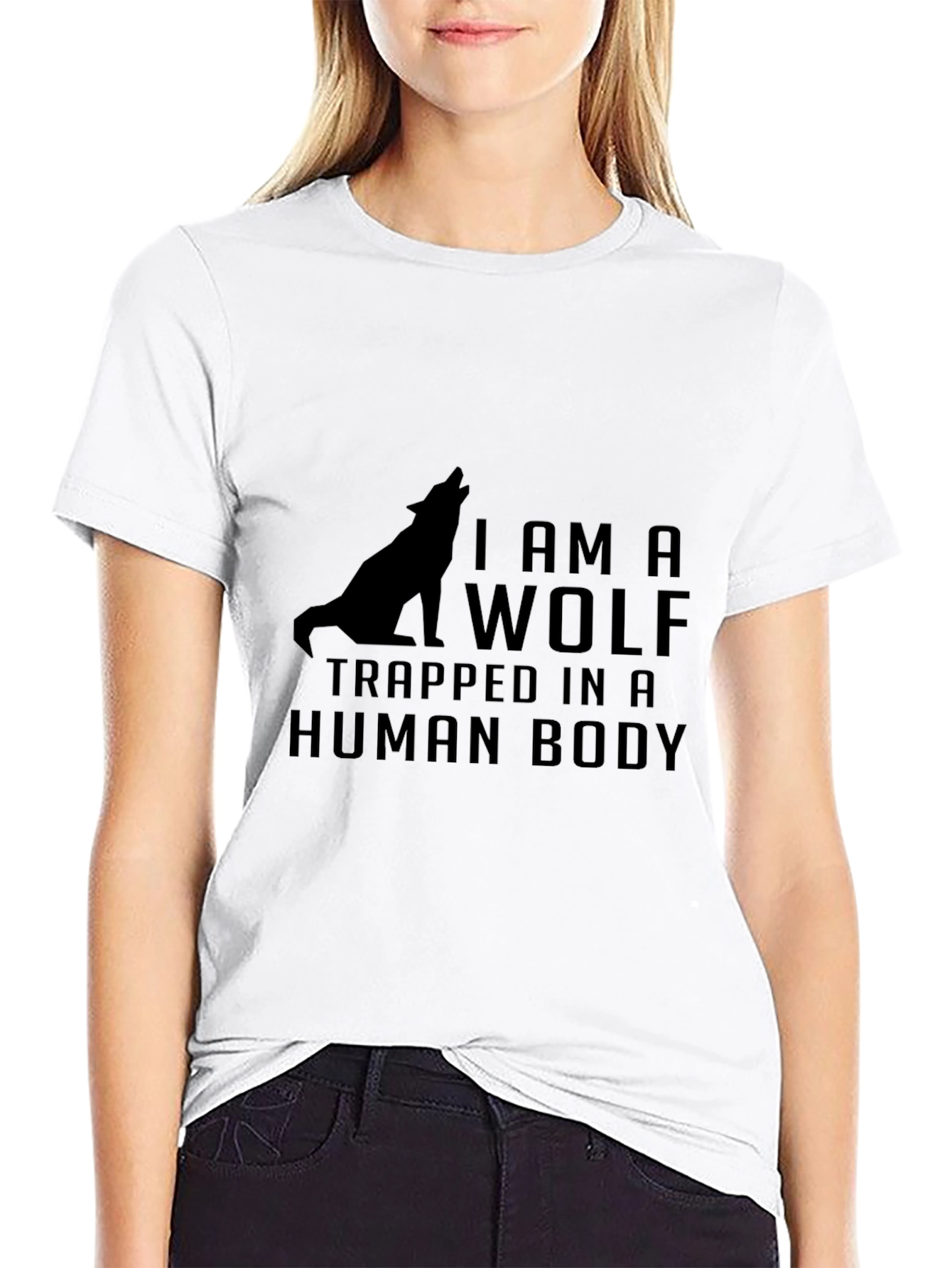Black I Am a Wolf Trapped in a Human Body T-Shirt view 9