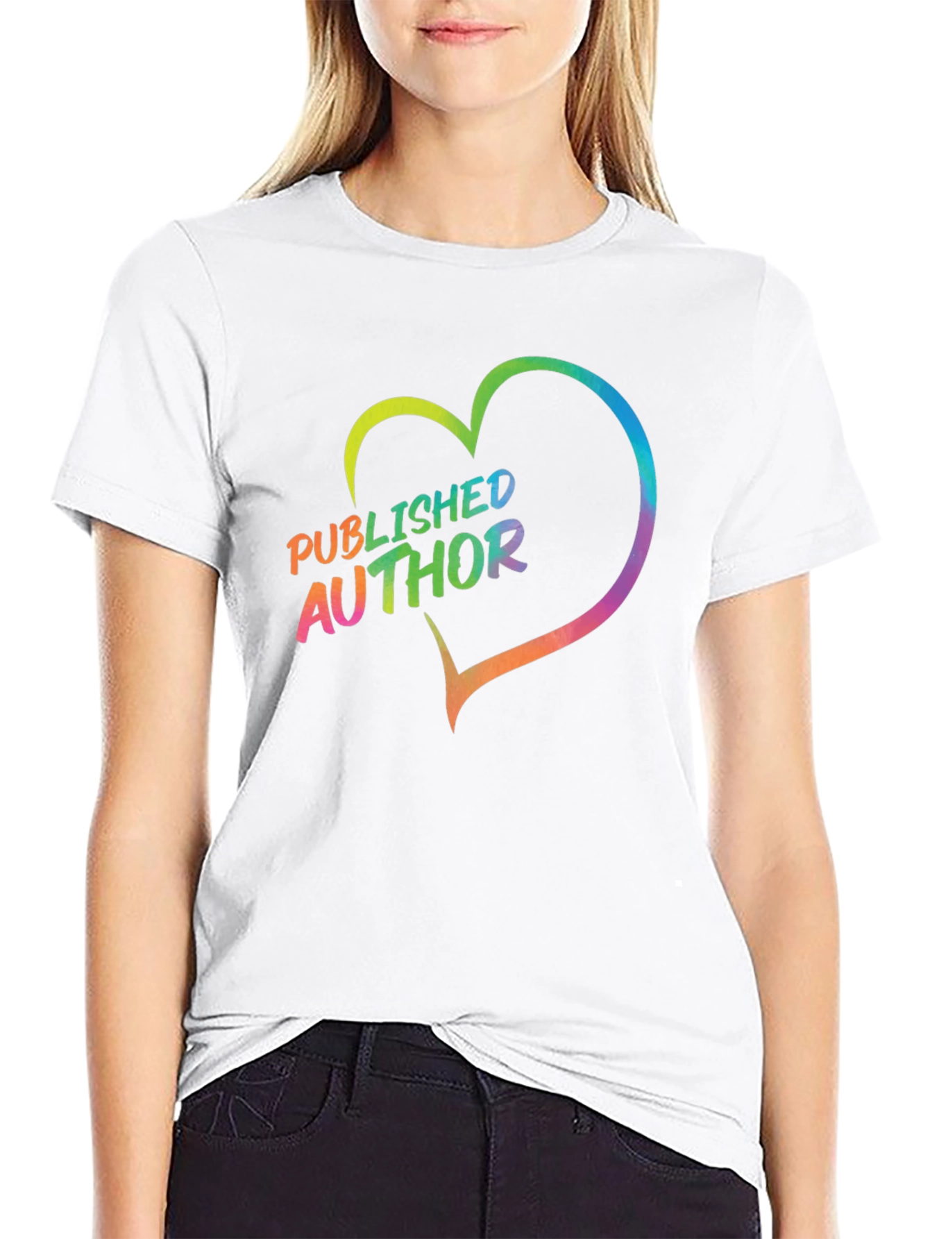 Black Published Author Rainbow Heart T-Shirt view 9