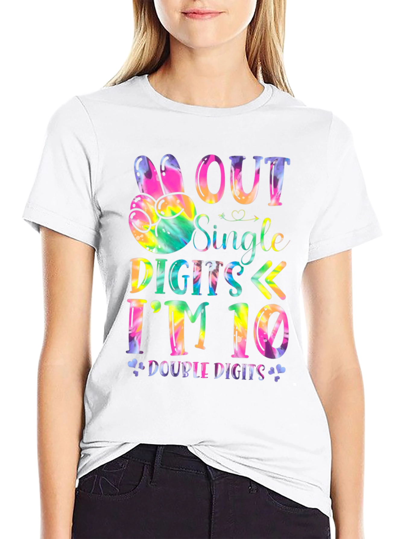 Black Peace Out Single Digits I'm 10 - Tie Dye Birthday Tee view 9
