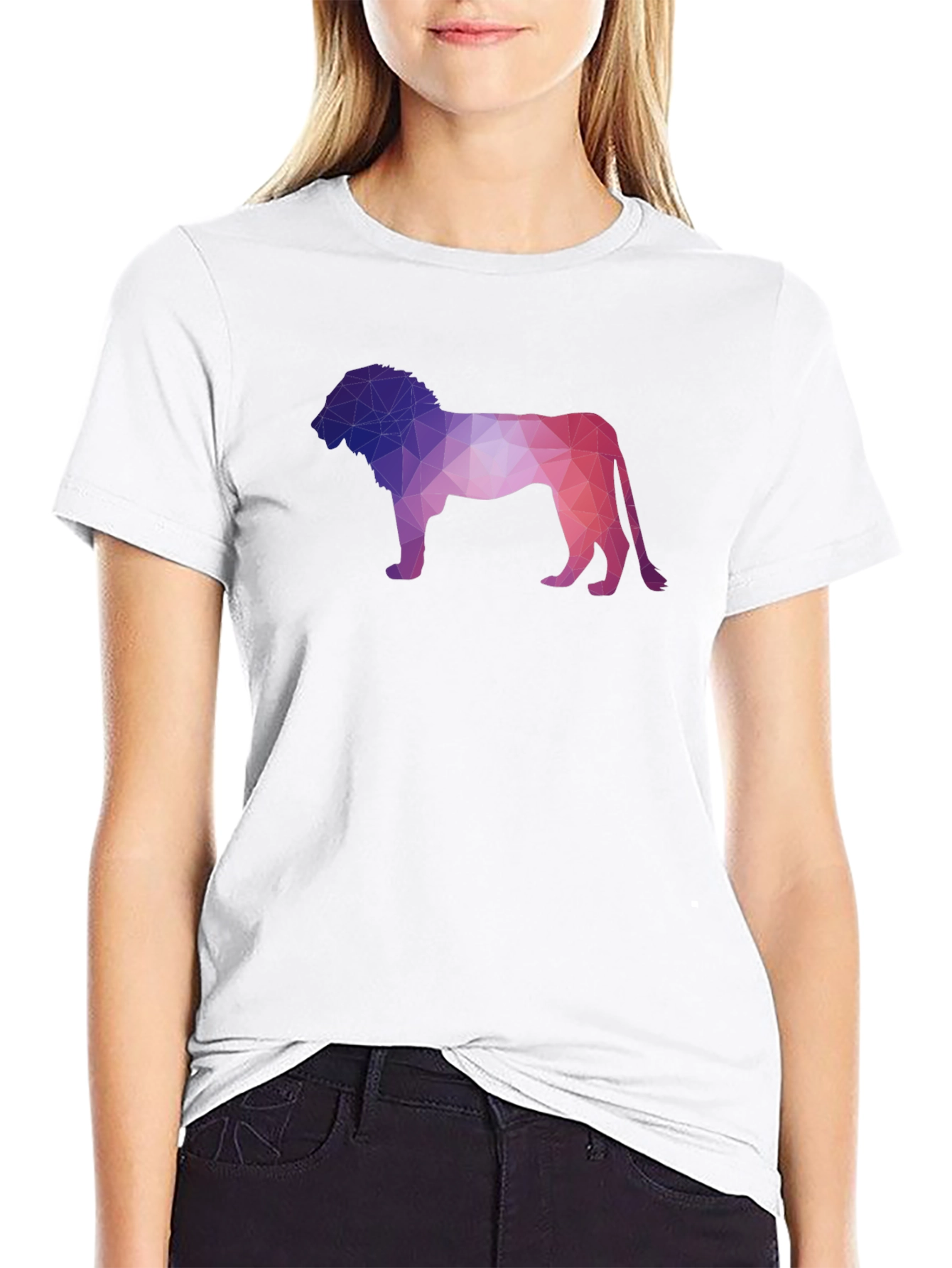 Black Geometric Lion Graphic Tee - Modern Crew Neck T-Shirt view 9