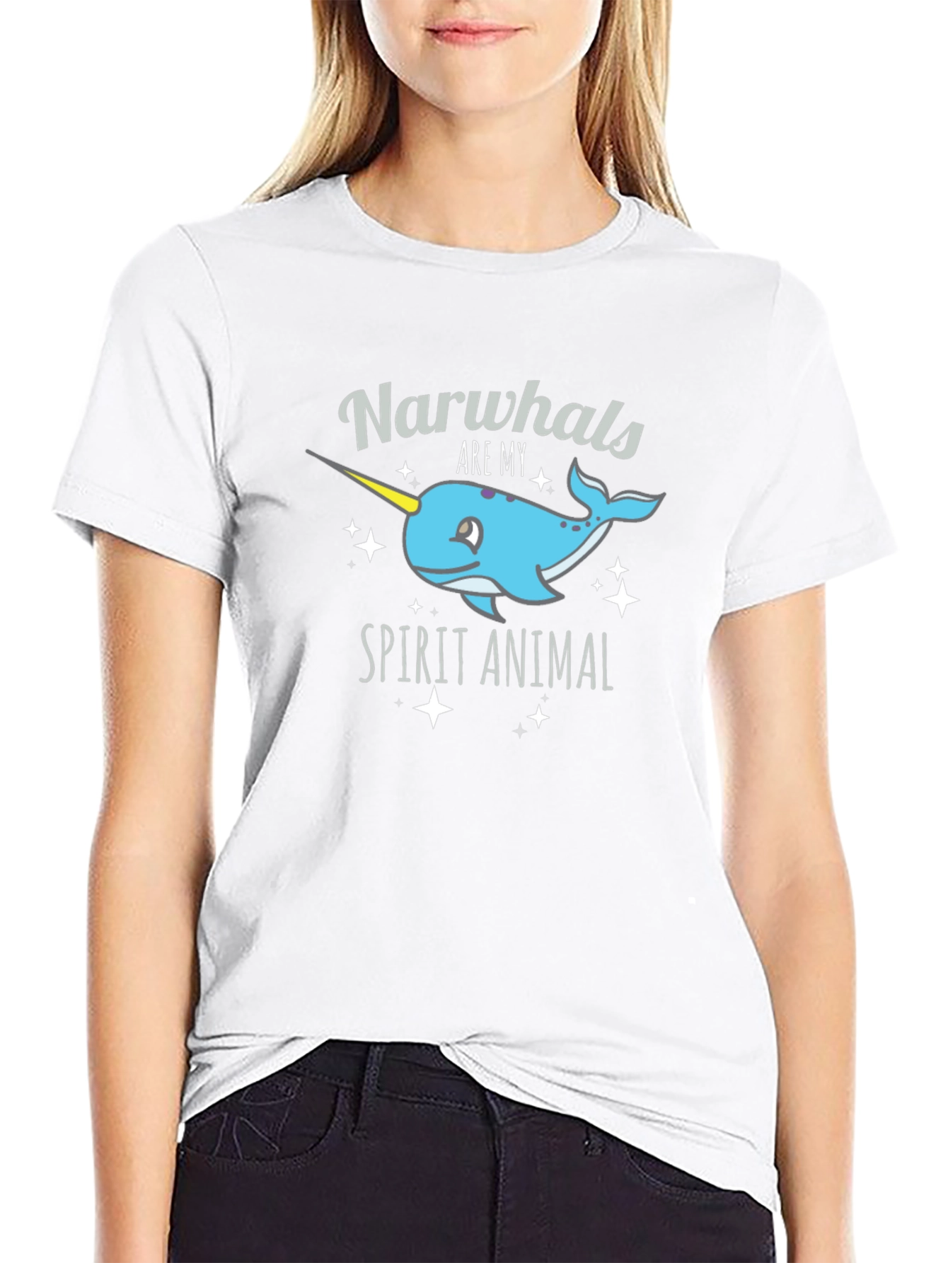 Black Narwhal Spirit Animal Graphic Tee - Black Cotton Blend view 9