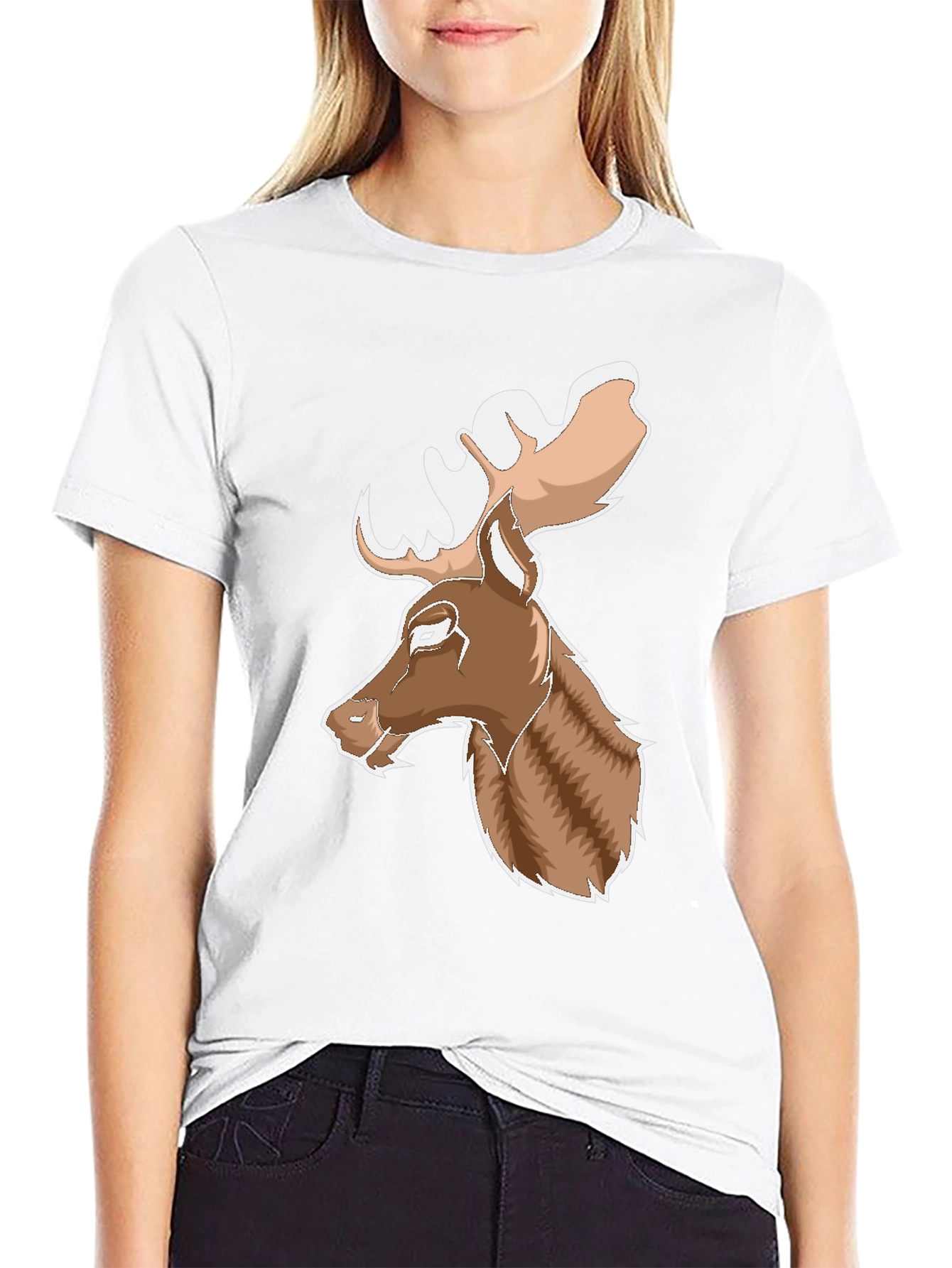 Black Moose Graphic Print T-Shirt - Black, Casual view 9