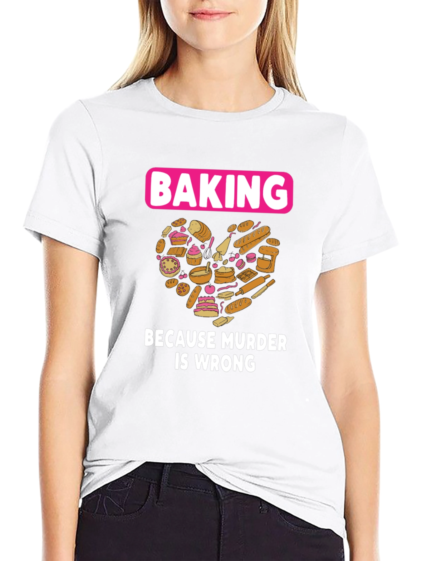 Black Baking Because Murder Is Wrong Graphic T-Shirt view 9