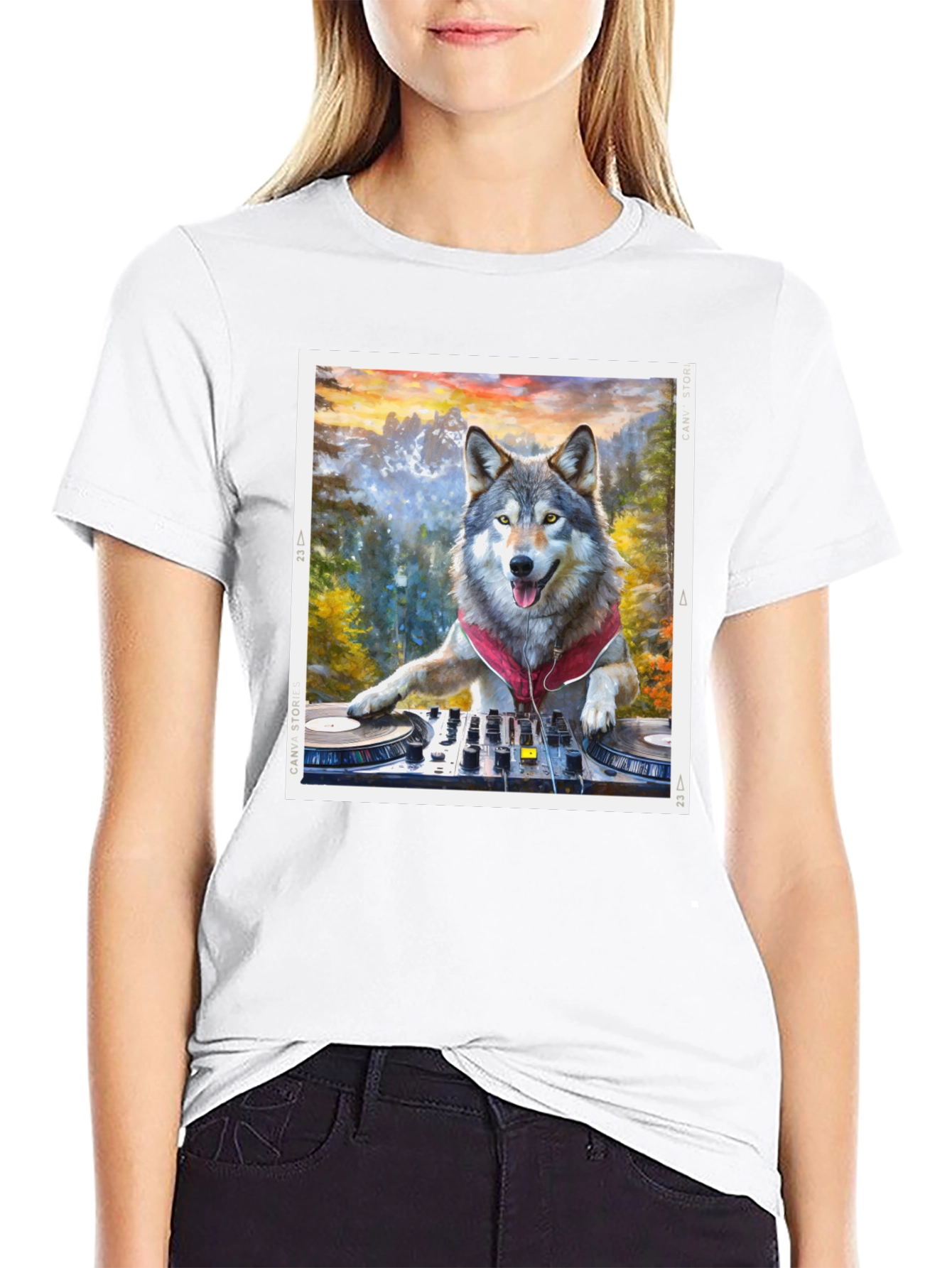 Black DJ Wolf Graphic Tee - Music Lover's T-Shirt view 9