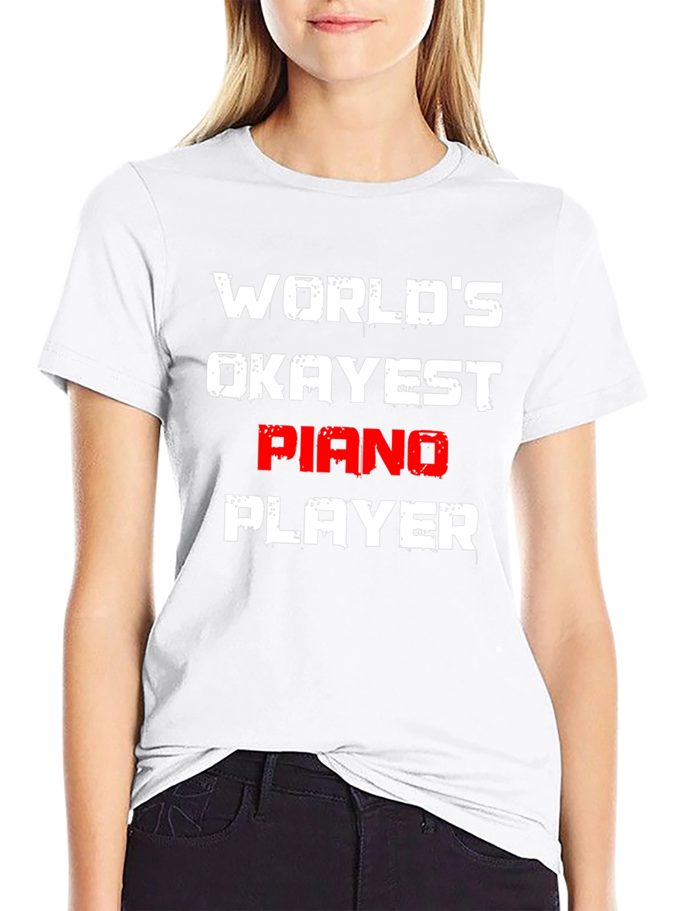 Black World's Okayest Piano Player T-Shirt view 9
