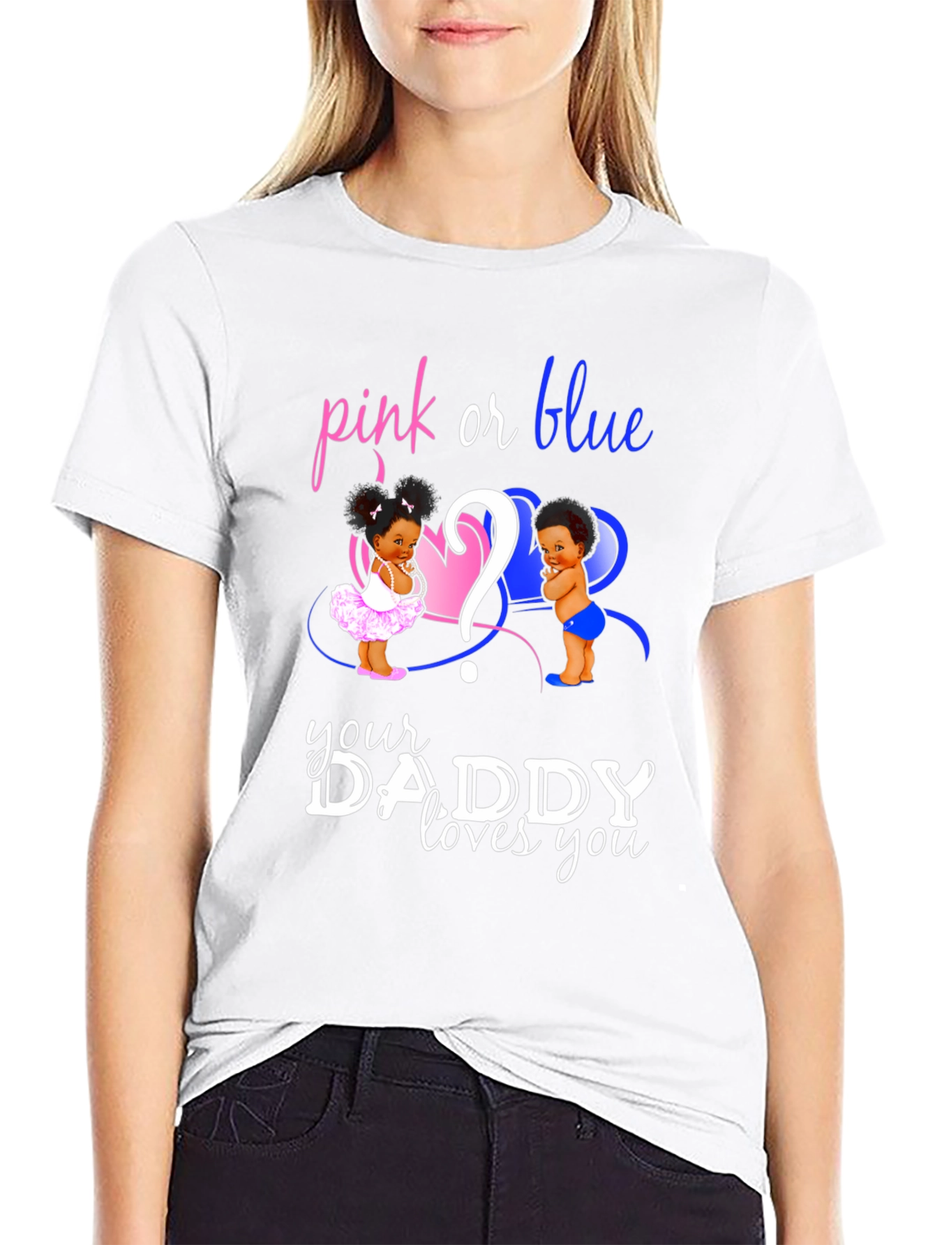 Black Pink or Blue Gender Reveal Daddy T-Shirt view 9