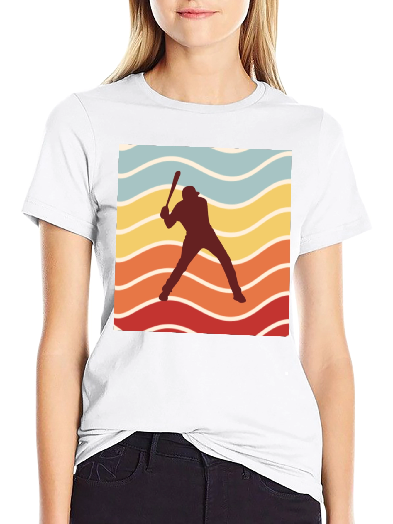 Black Retro Baseball Silhouette T-Shirt view 9