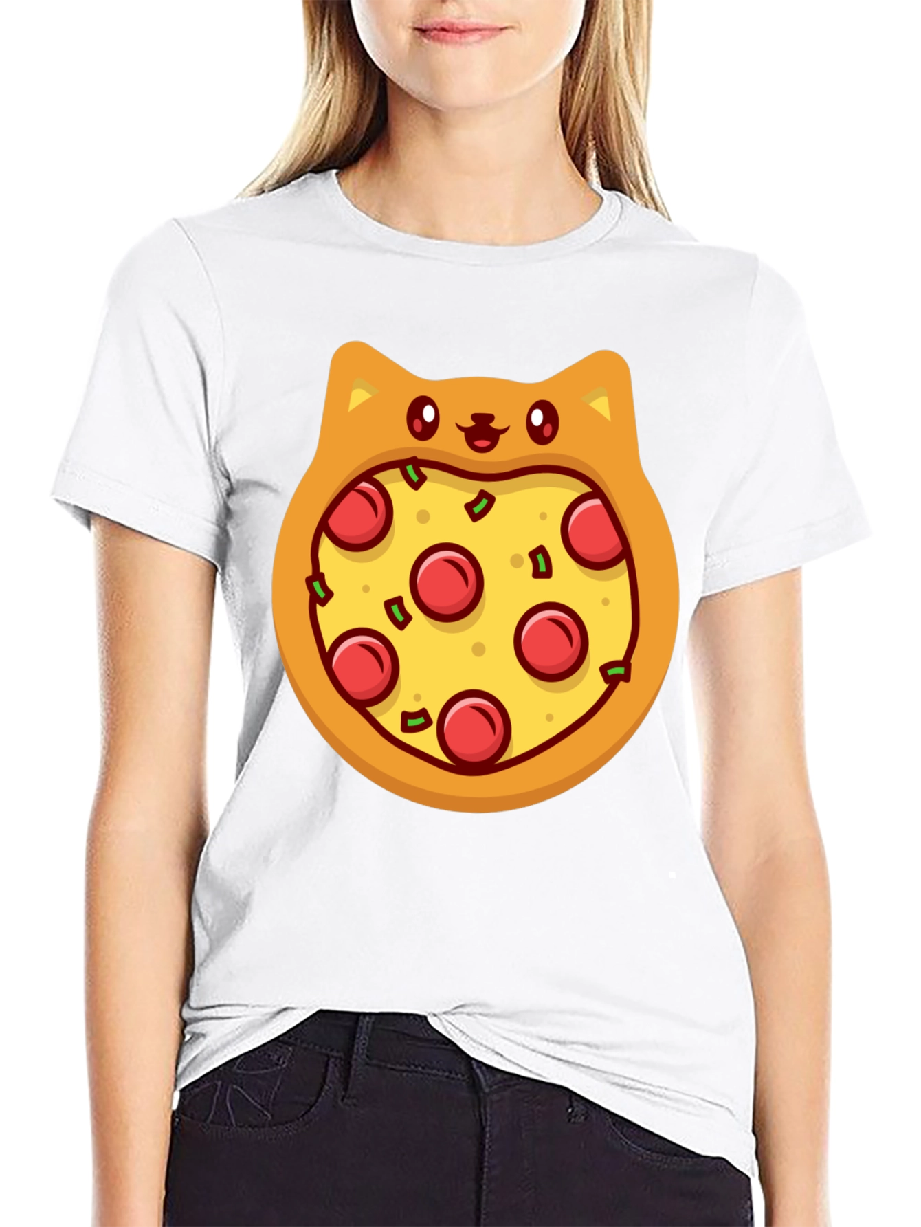 Black Pizza Cat T-Shirt - Novelty Graphic Tee view 9