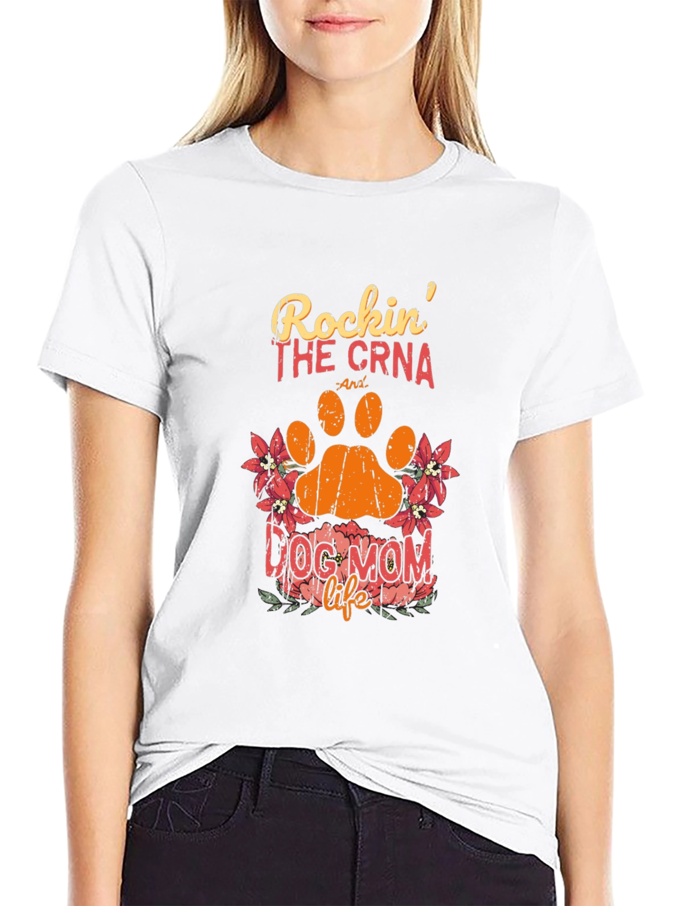 Black Rockin' The CRNA Dog Mom Life Black T-Shirt view 9