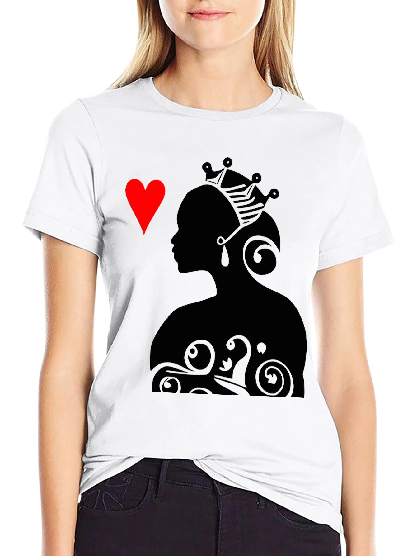 Black Queen of Hearts Graphic Tee - Stylish Black T-Shirt view 9