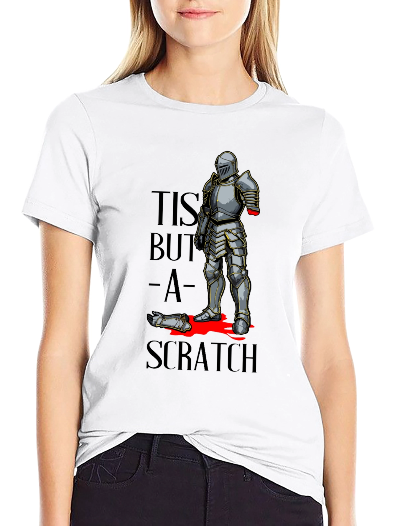 Black Tis But a Scratch T-Shirt - Funny Knight Humor Tee view 9