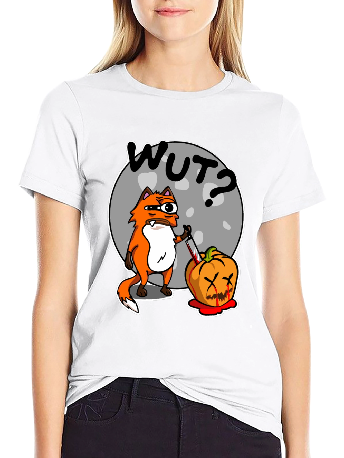 Black WUT Fox Pumpkin Graphic T-Shirt view 9