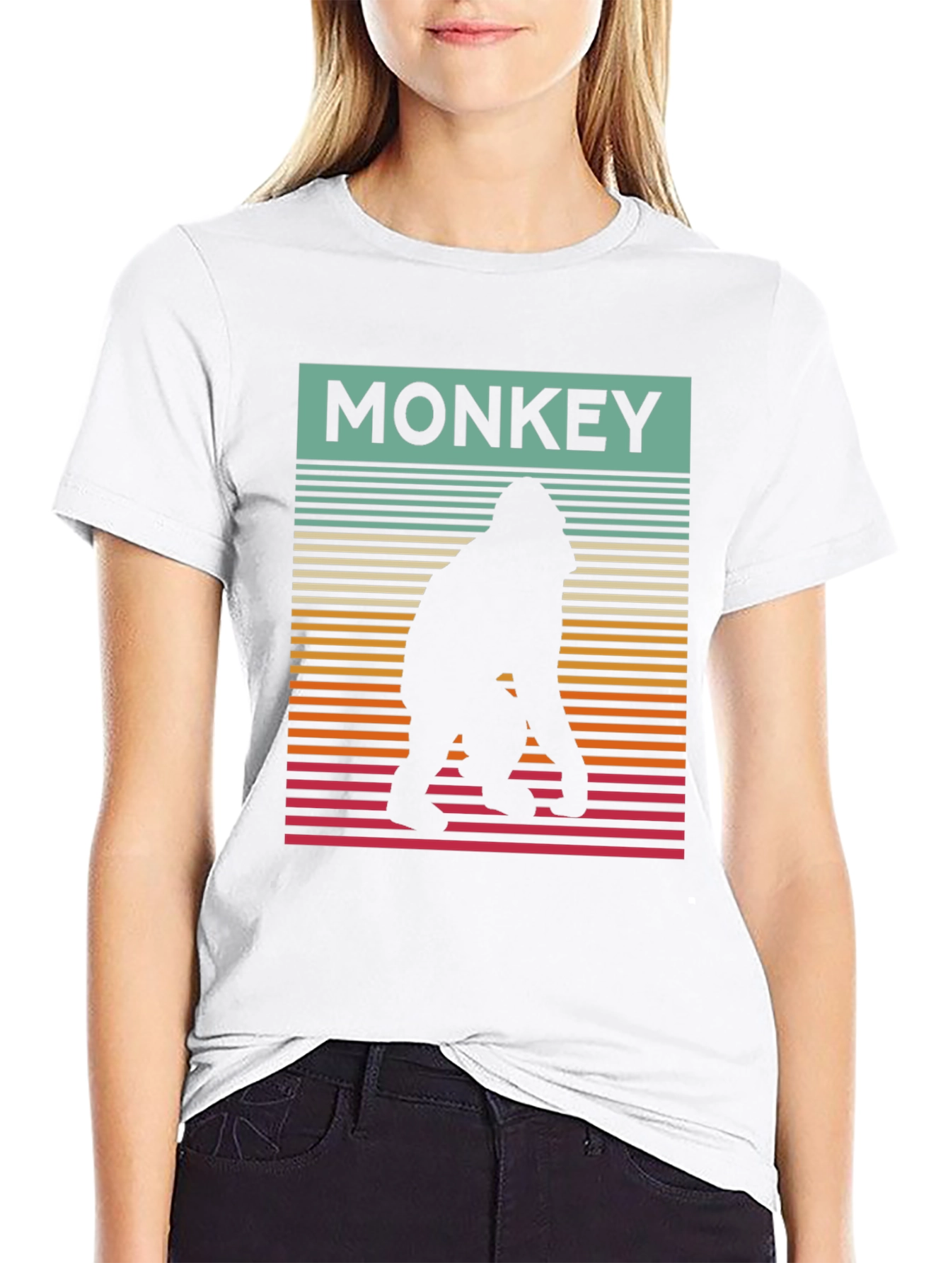 Black Retro Monkey Silhouette Graphic Tee - Cool Casual Wear view 9