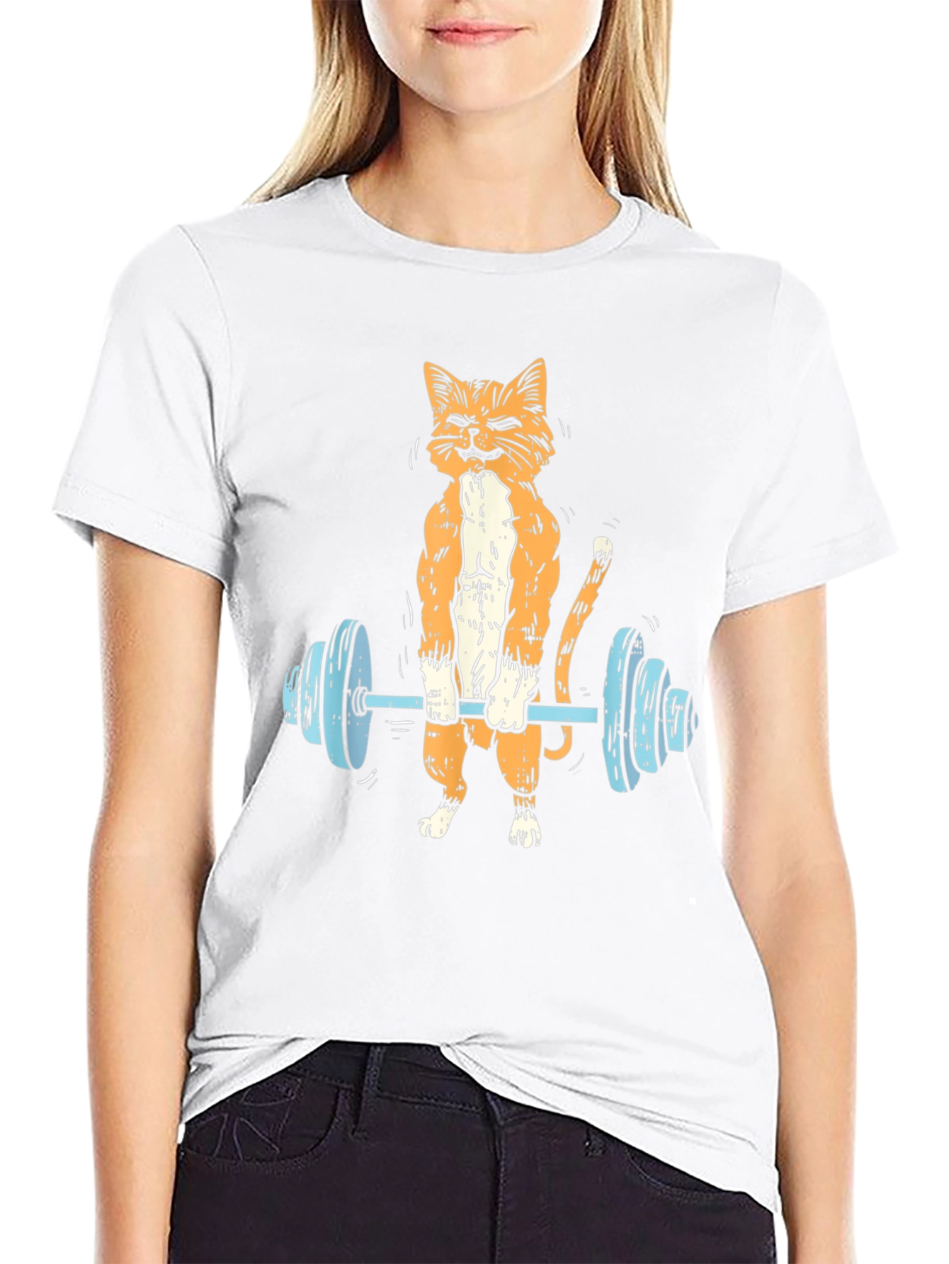 Black Weightlifting Cat Graphic Tee - Black view 9