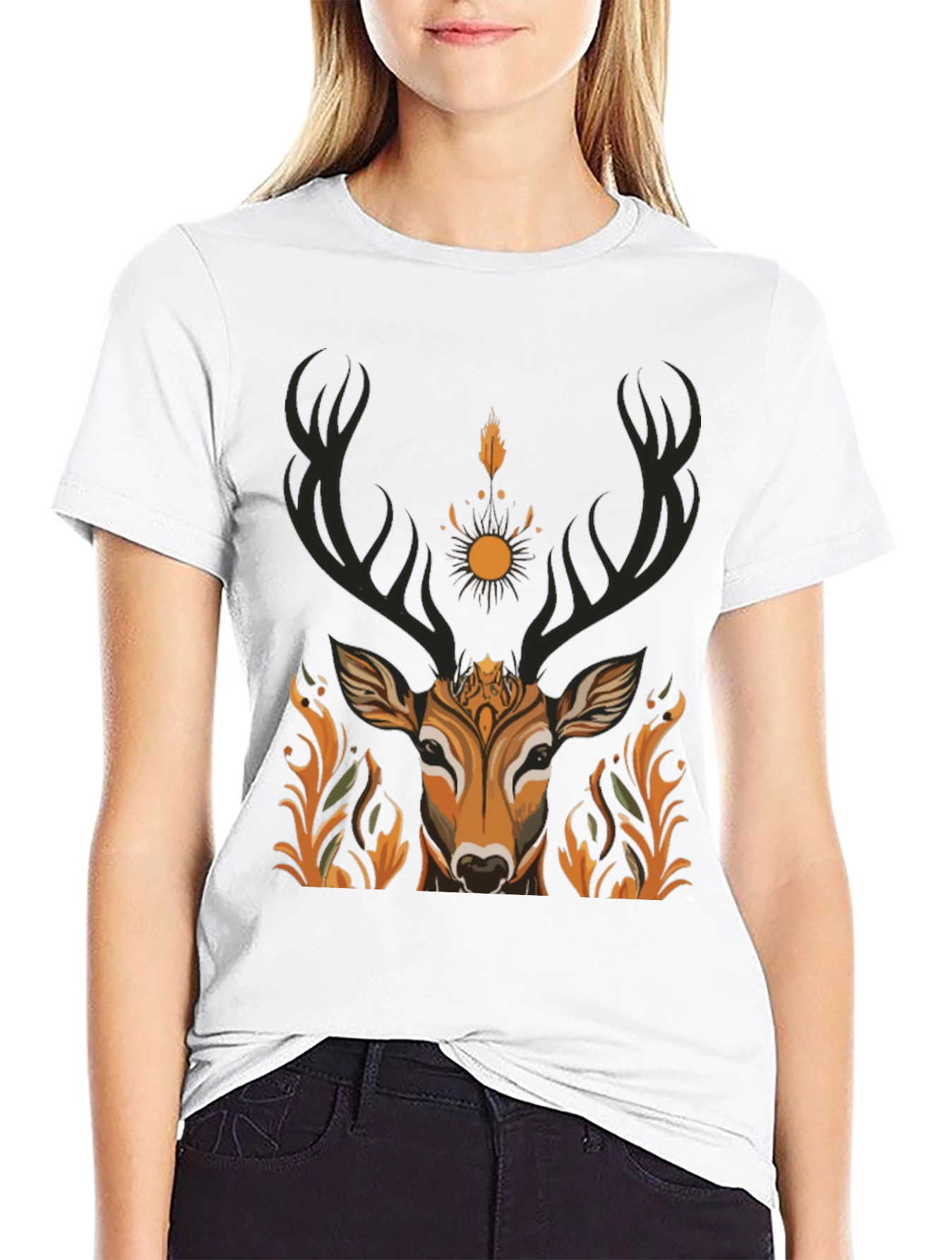 Black Mystic Deer Graphic Tee - Nature Inspired Design view 9