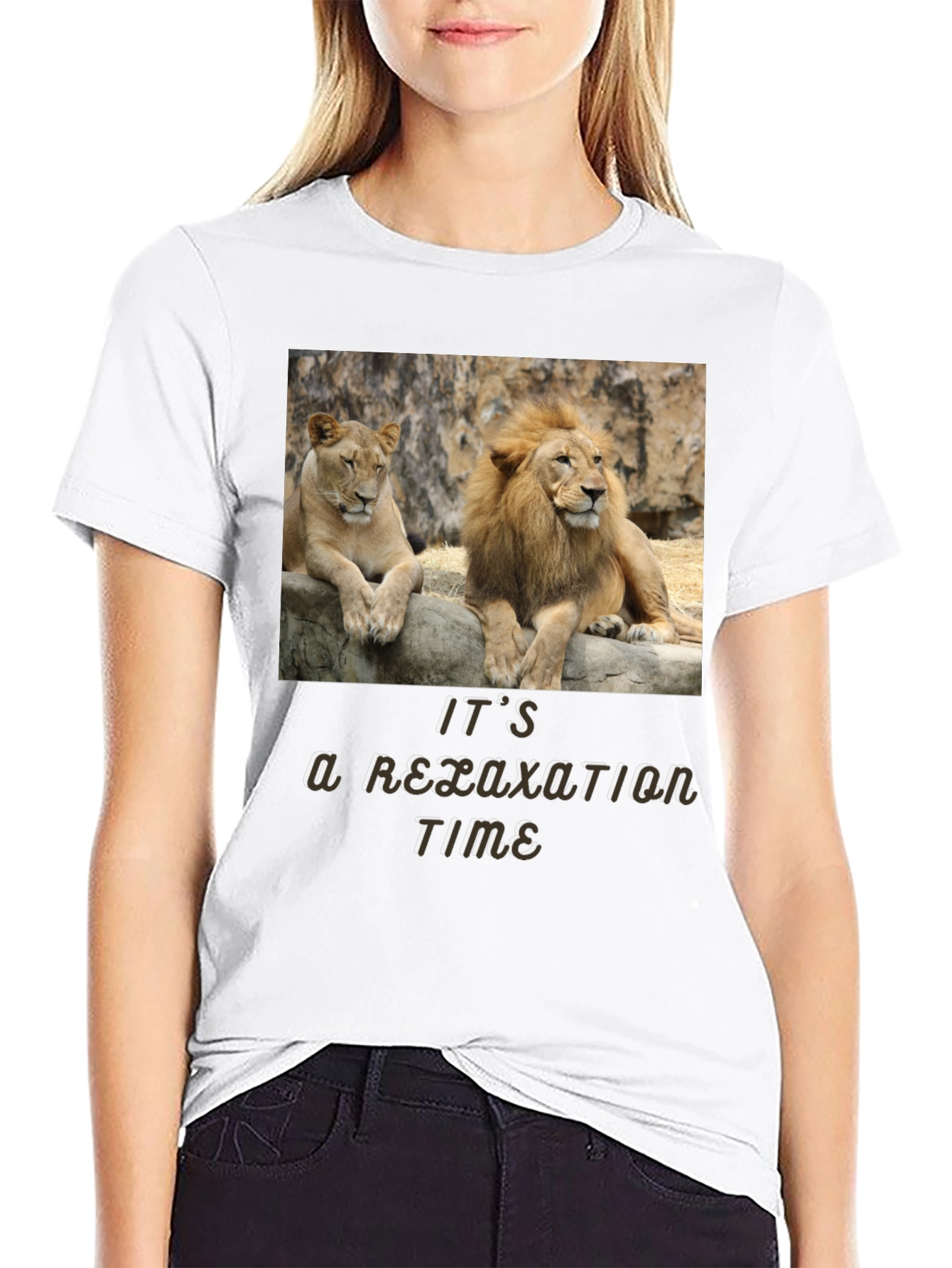 Black Relaxation Time Lion Couple Graphic T-Shirt view 9