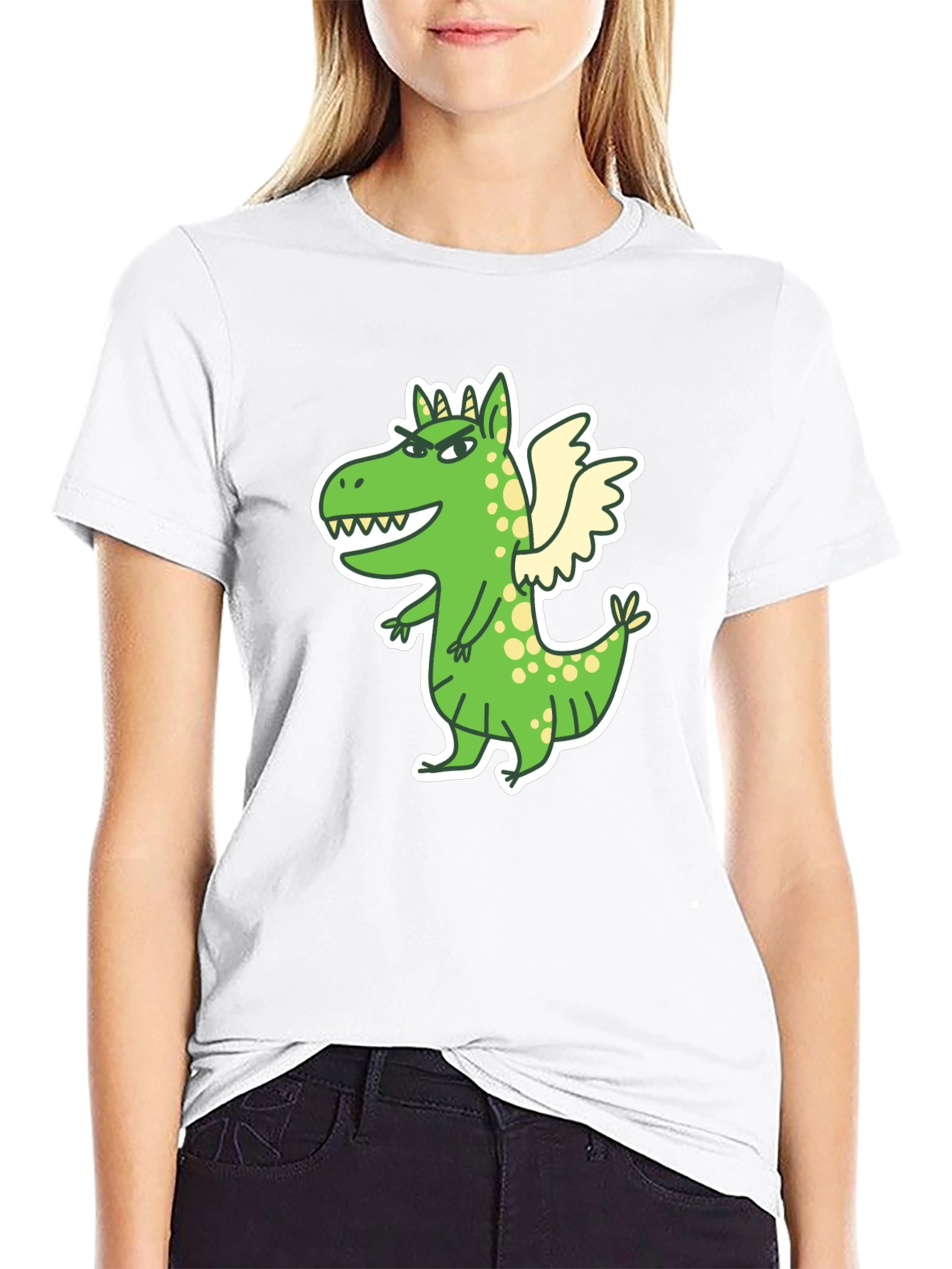 Black Dragon Cartoon Print Black T-Shirt view 9