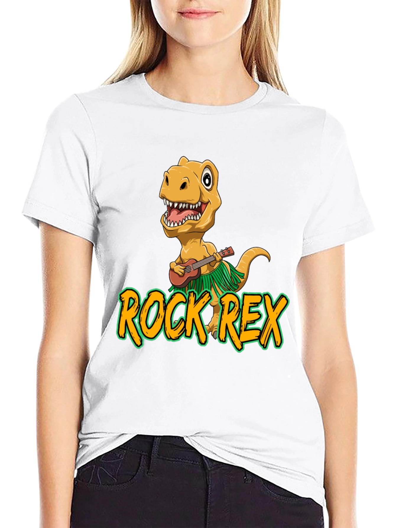 Black Rock Rex T-Shirt - Dinosaur Ukulele Design view 9