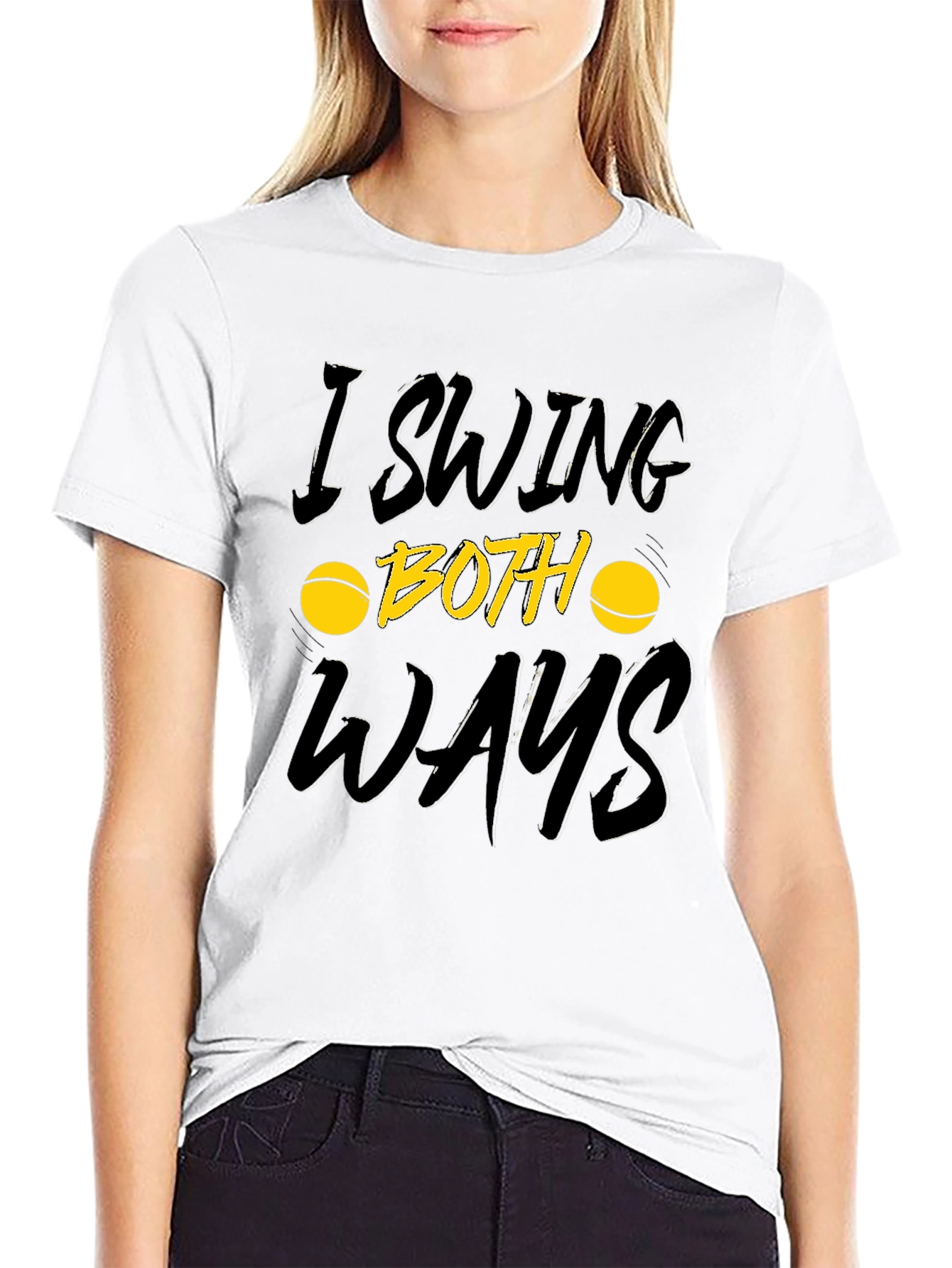 Black I Swing Both Ways Graphic T-Shirt - Adult Humor Tee view 9