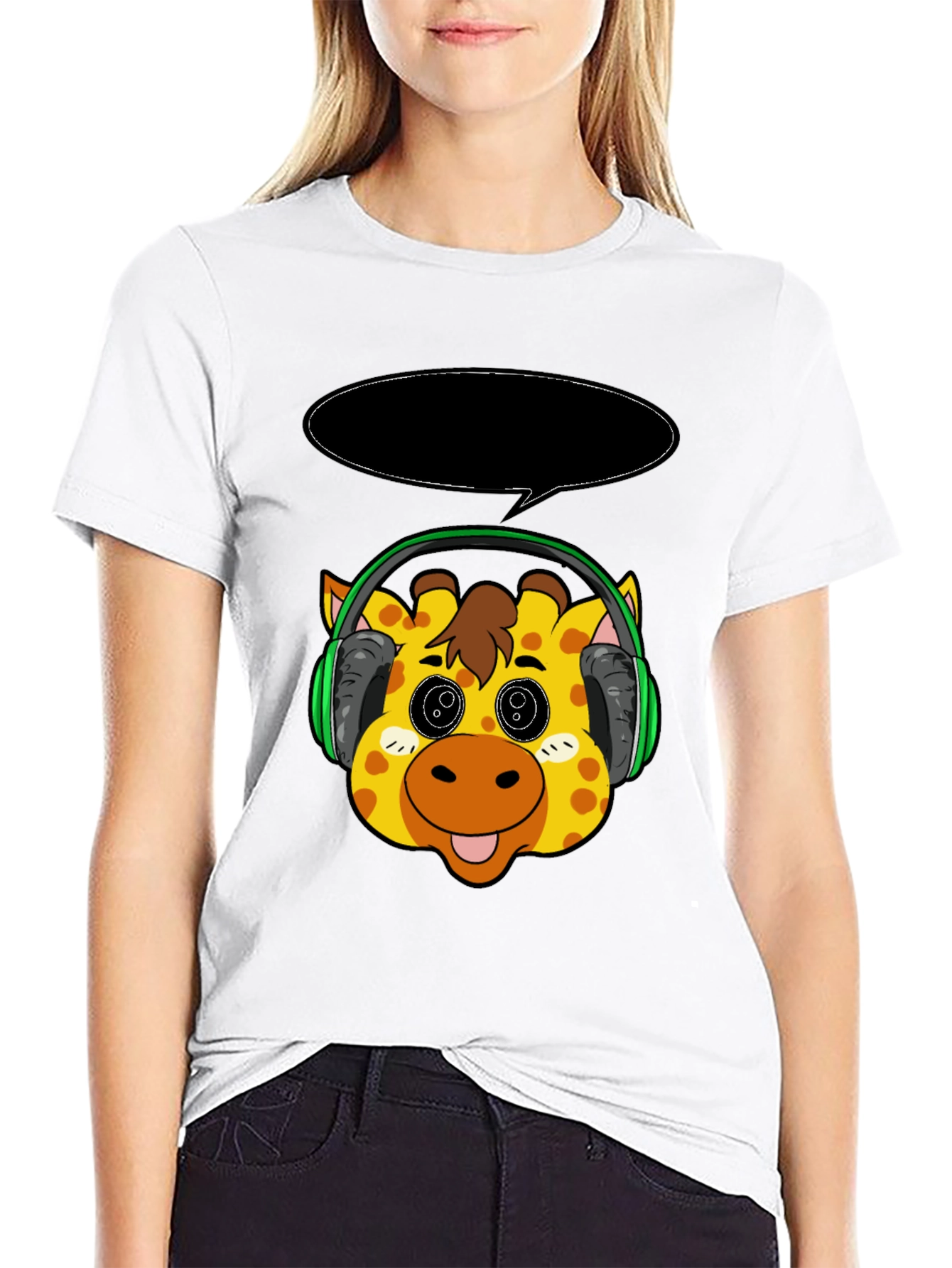 Black Giraffe Headphone T-Shirt - Cartoon Style view 9