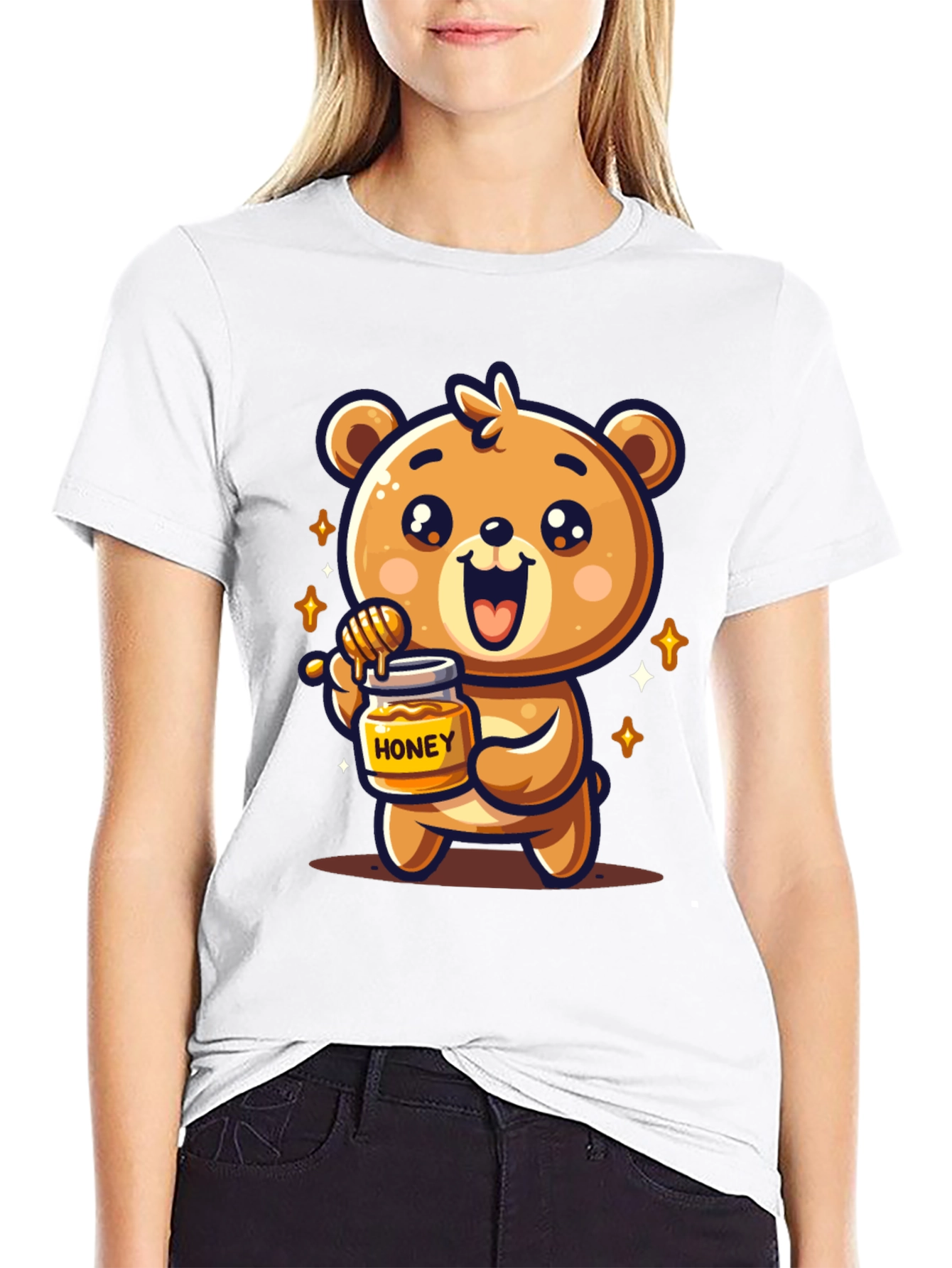 Black Cute Bear Honey Jar Graphic Tee view 9