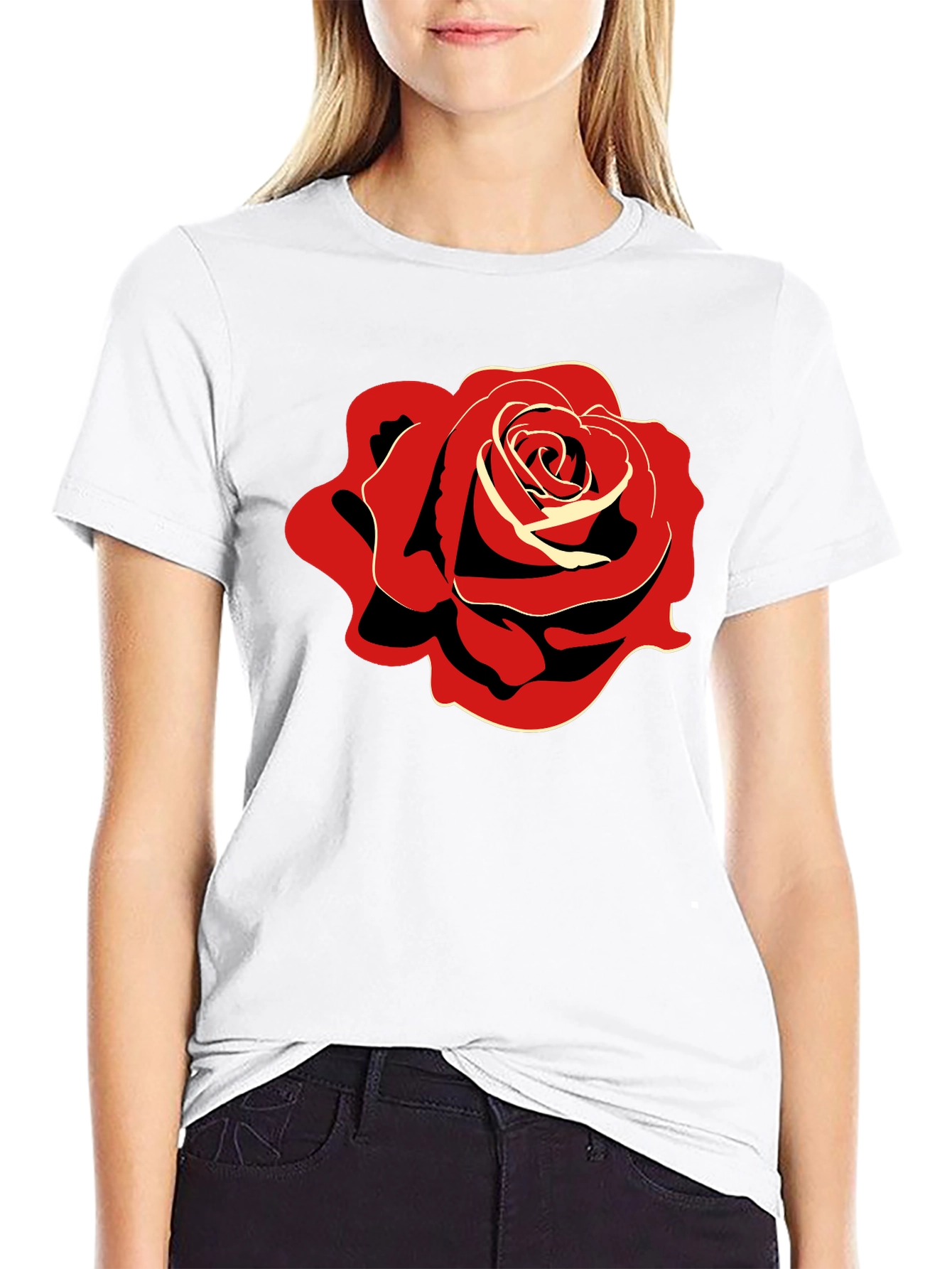 Black Bold Rose Graphic Black T-Shirt view 9