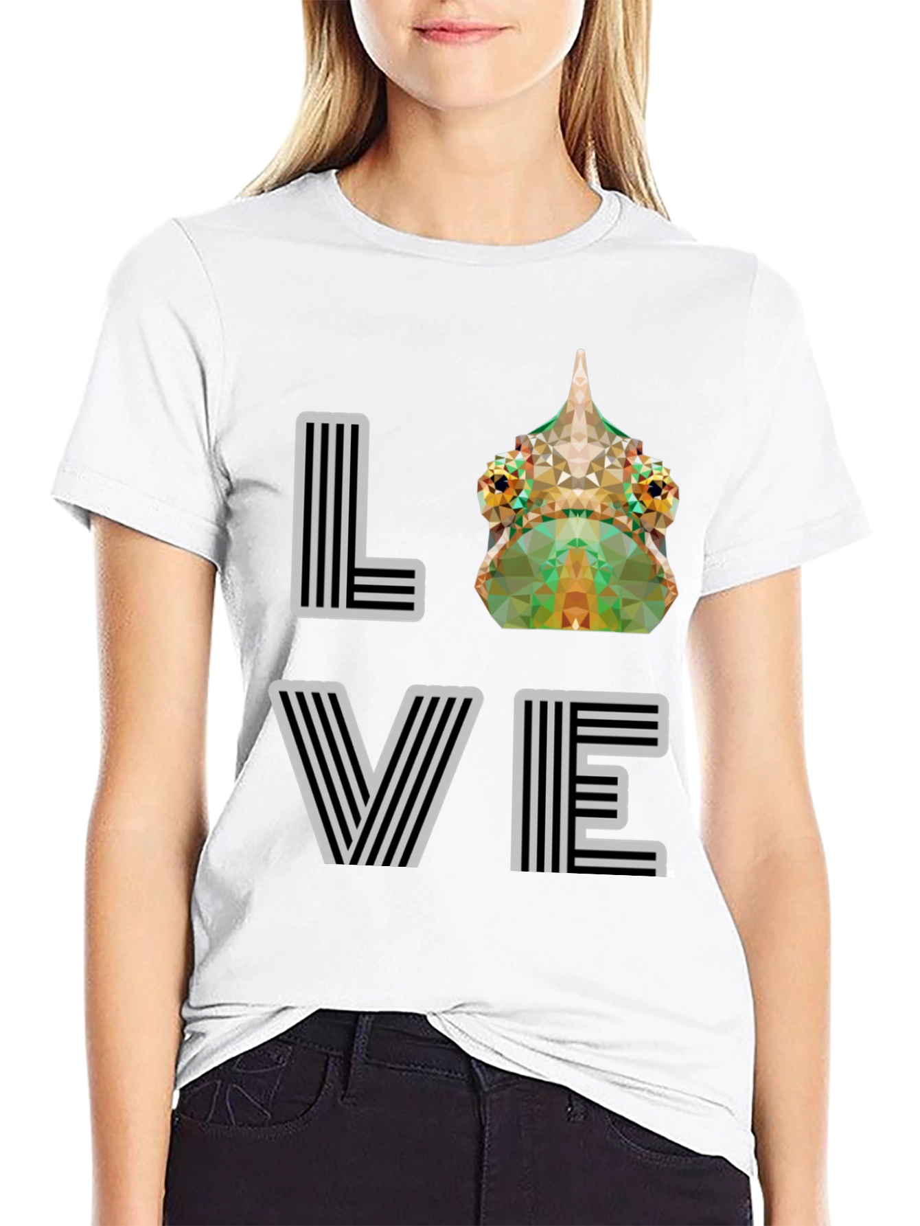 Black Geometric Chameleon 'LOVE' Graphic Tee - Modern Style view 9