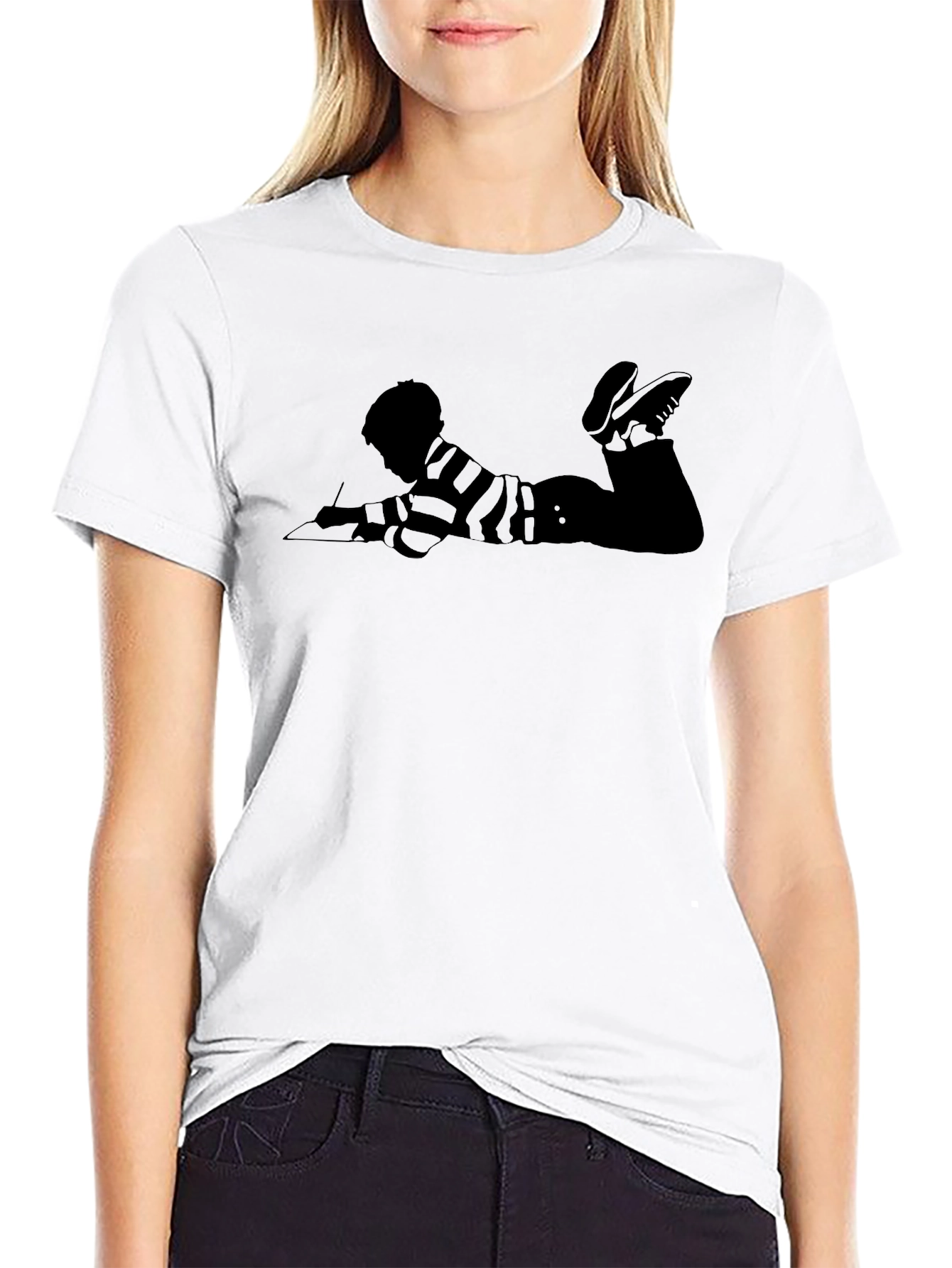 Black Striped Writer Tee - Black Cotton Casual T-Shirt view 9