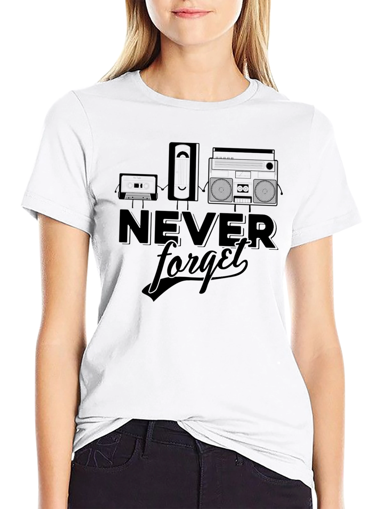 Black Retro Never Forget Black T-Shirt view 9