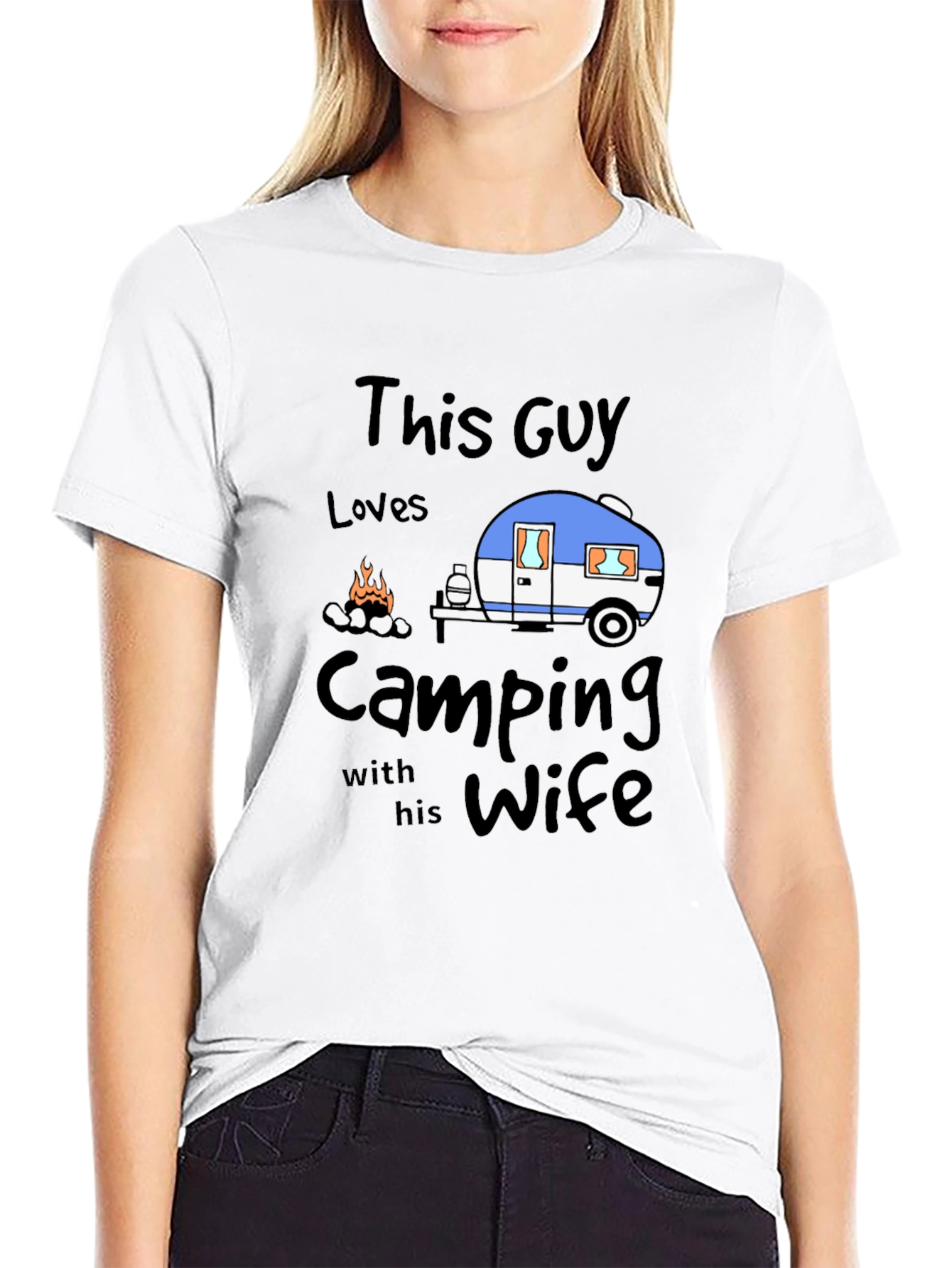 Black Camping with Wife Black T-Shirt view 9