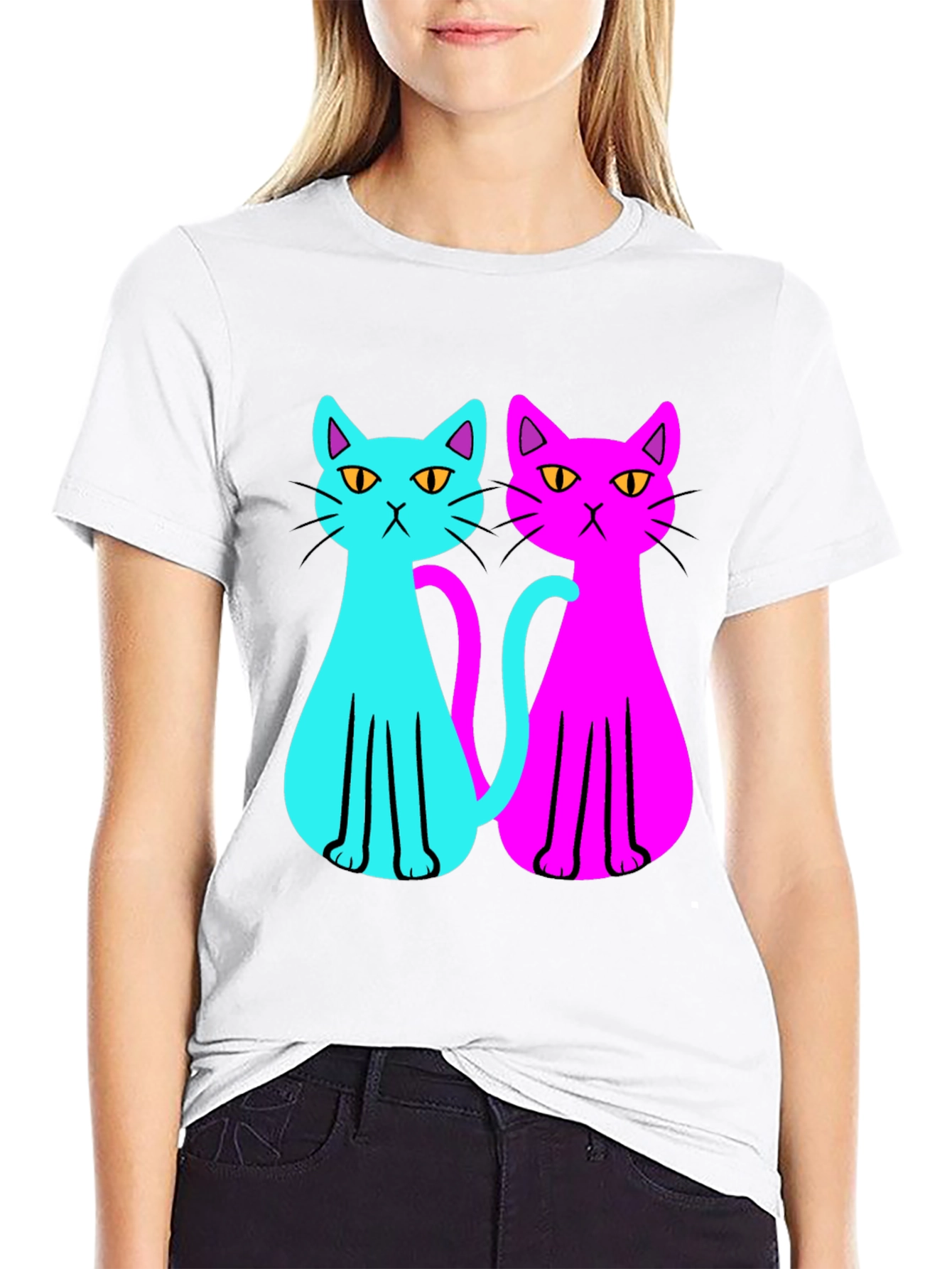Black Cool Cat Tee: Neon Style view 9