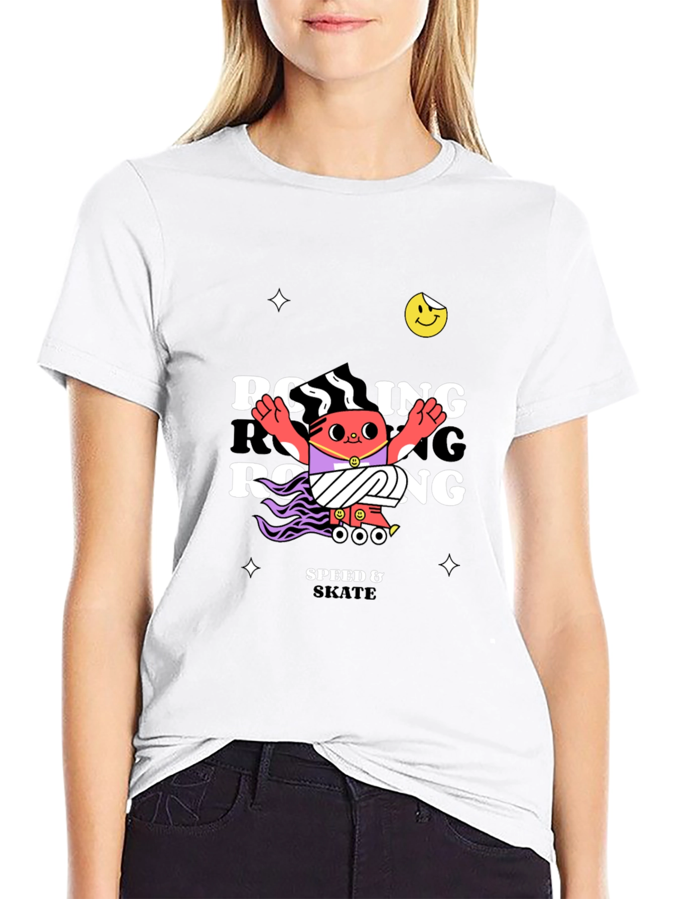Black Rolling Skate Graphic Black T-Shirt view 9
