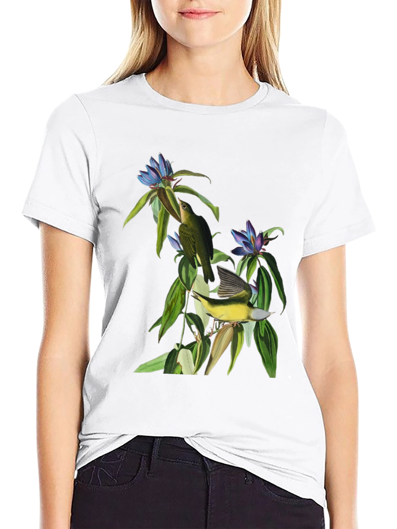 Black Vintage Botanical Bird Graphic Tee view 9