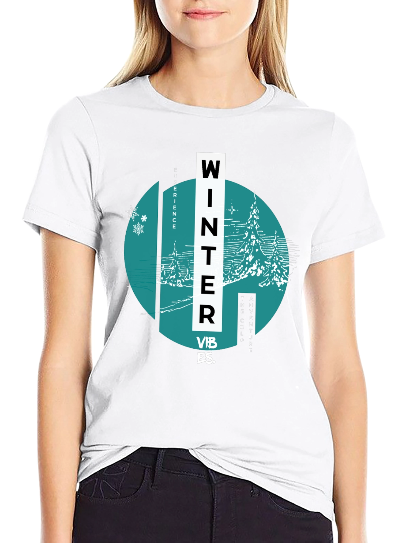 Black Winter Vibes Graphic Tee - Black Cotton Blend view 9