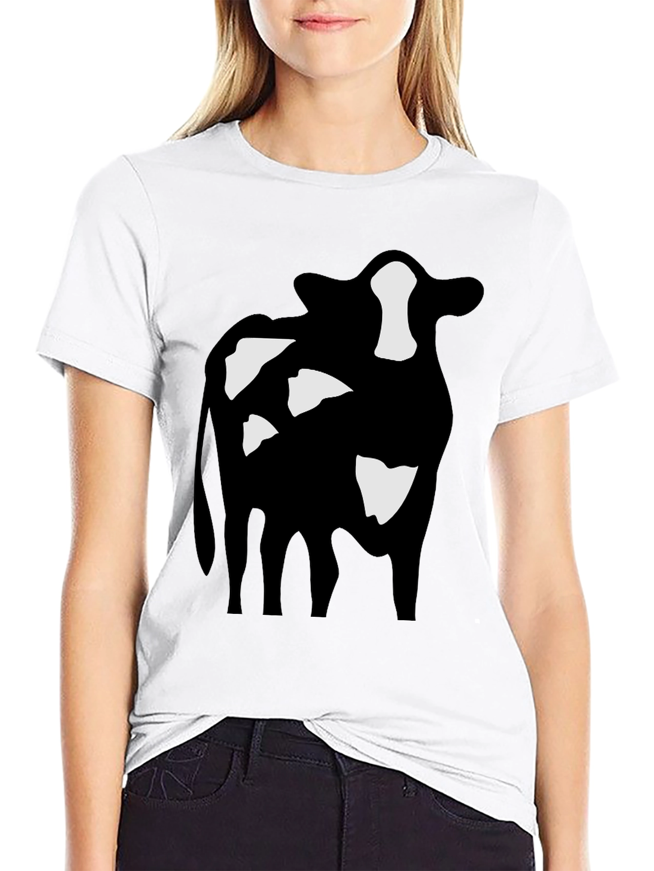 Black Cow Print Black T-Shirt view 9