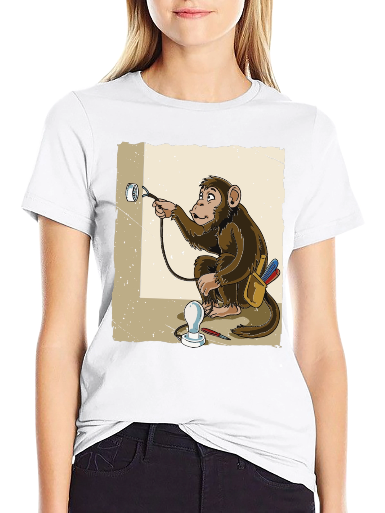 Black Electrician Monkey Graphic T-Shirt view 9
