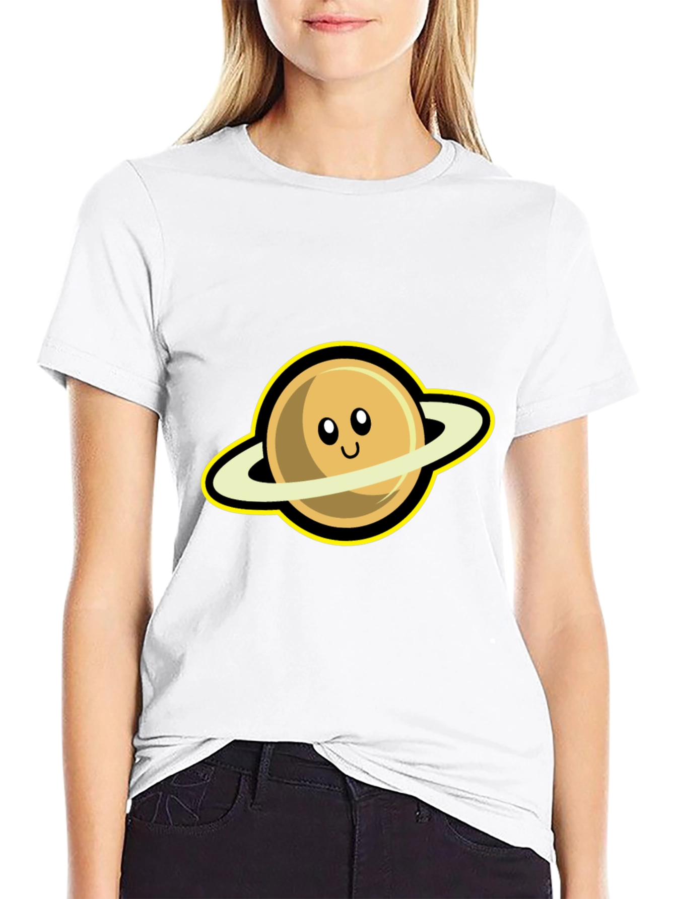 Black Cute Saturn Graphic Tee - Black Short Sleeve Shirt view 9