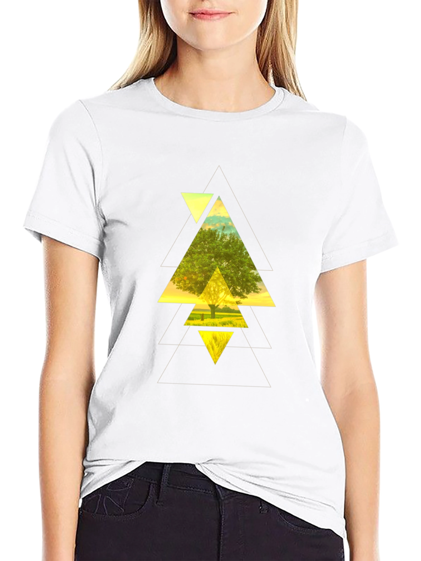 Black Geometric Tree Graphic Black T-Shirt view 9