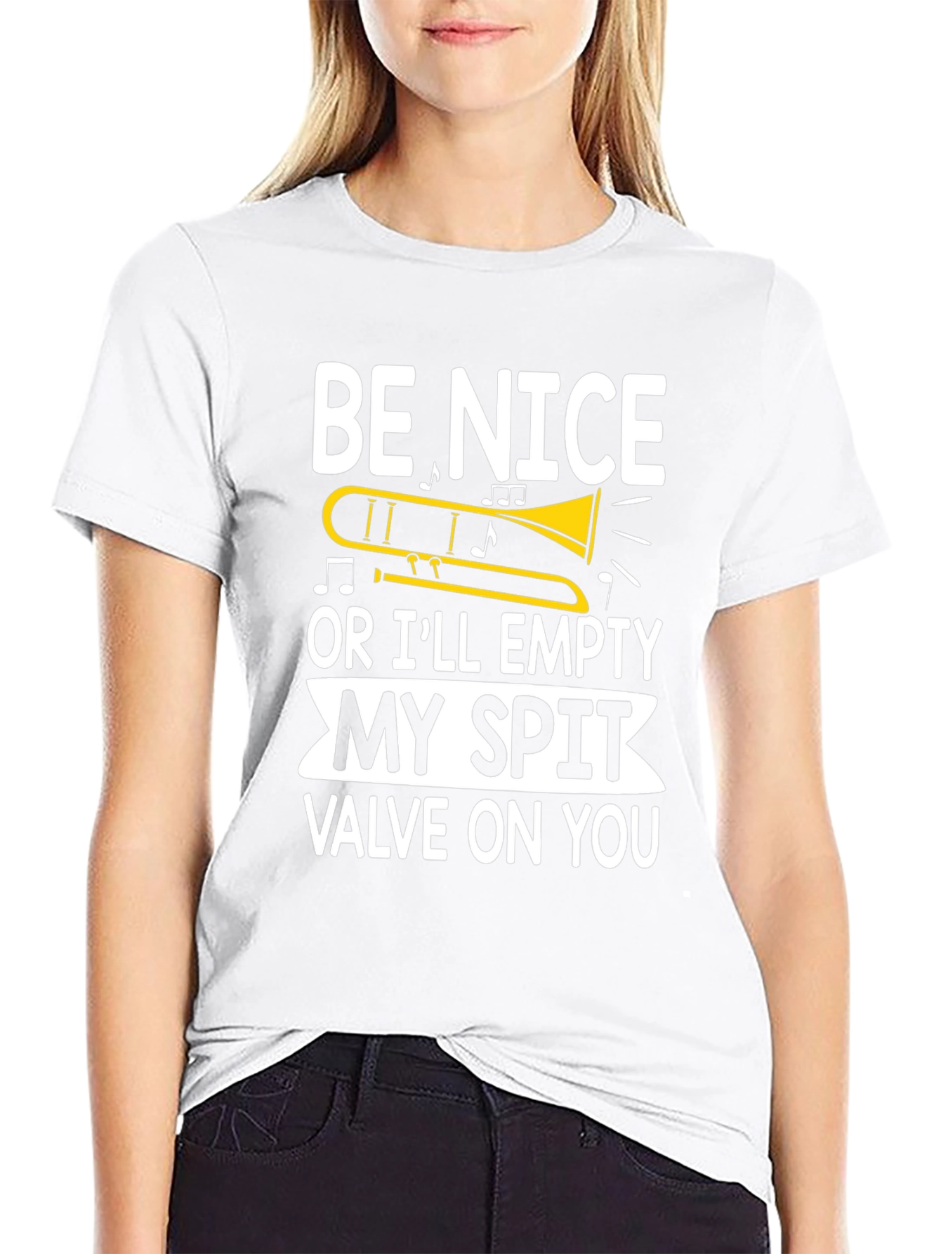 Black Funny Trombone Player T-Shirt - Be Nice or Else! view 9