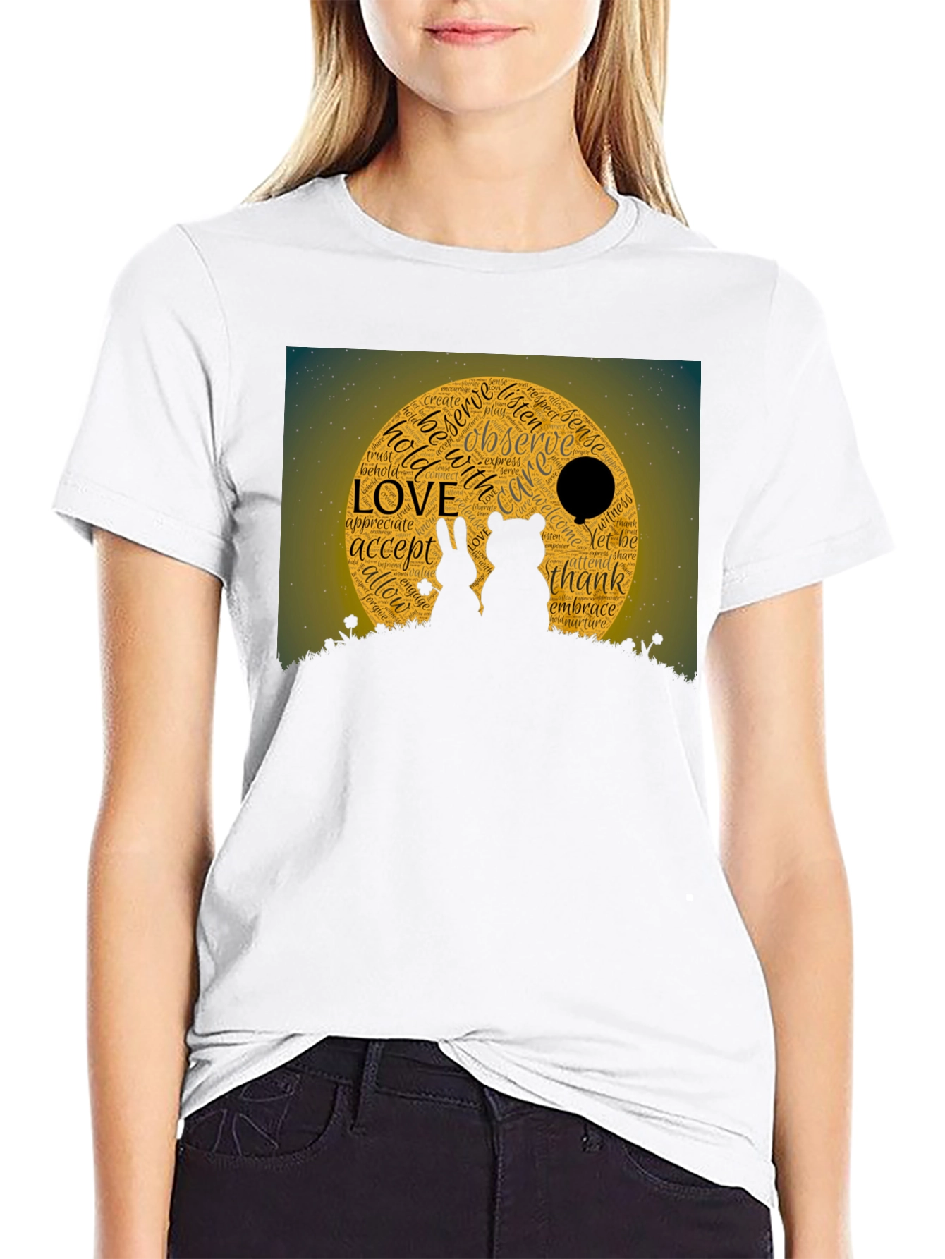 Black Love Word Cloud T-Shirt: Bear & Rabbit Design view 9