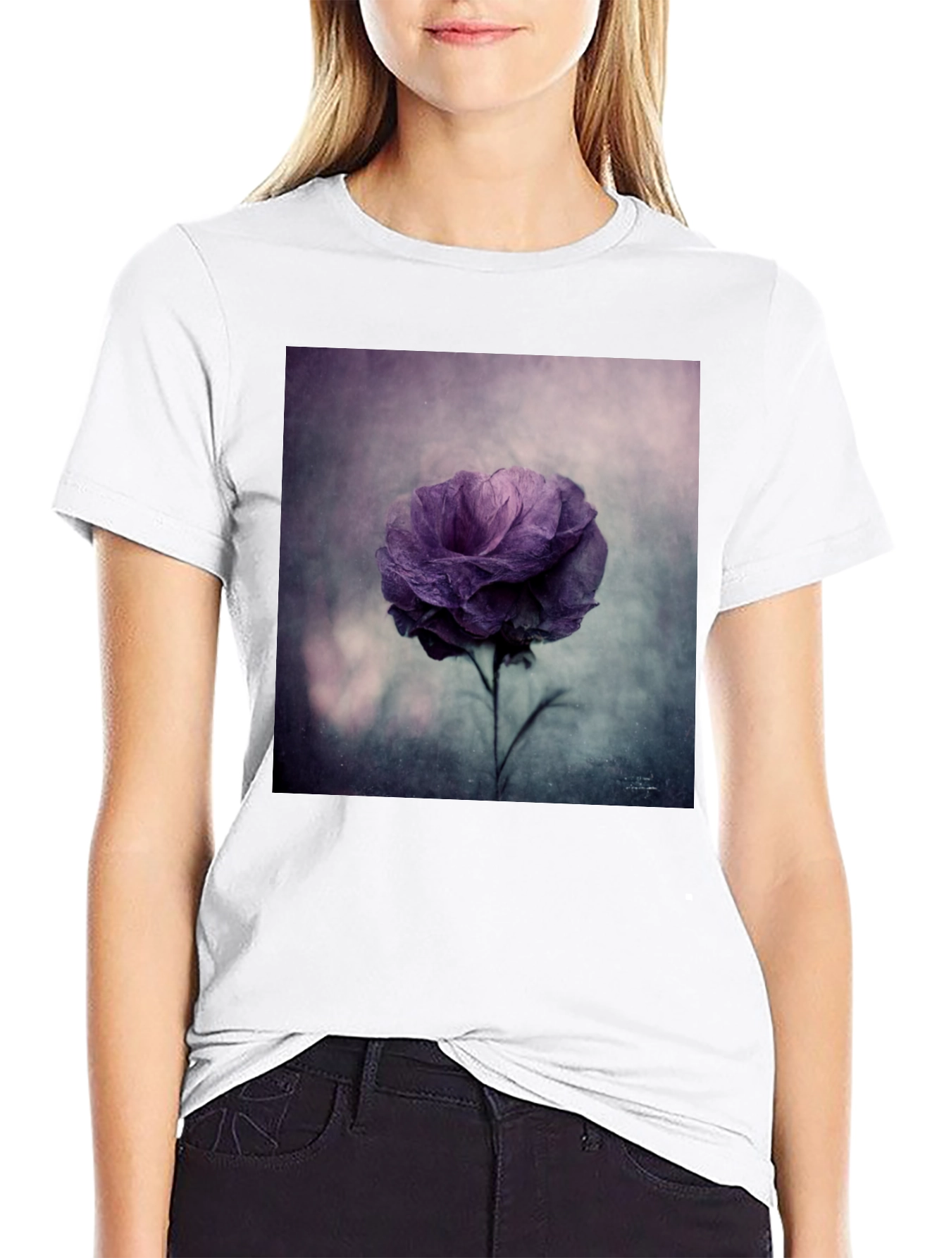 Black Floral Graphic Tee - Black Cotton Comfort view 9