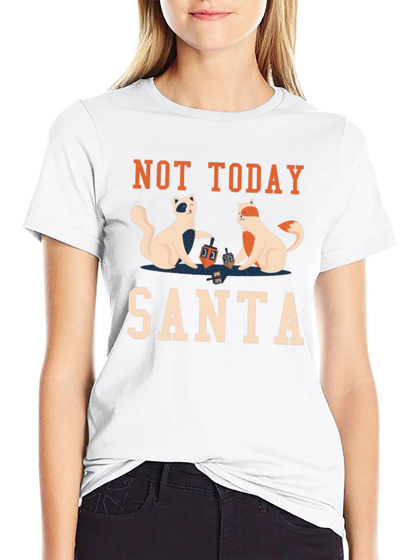 Black Not Today Santa T-Shirt with Cats Playing Dreidel view 9