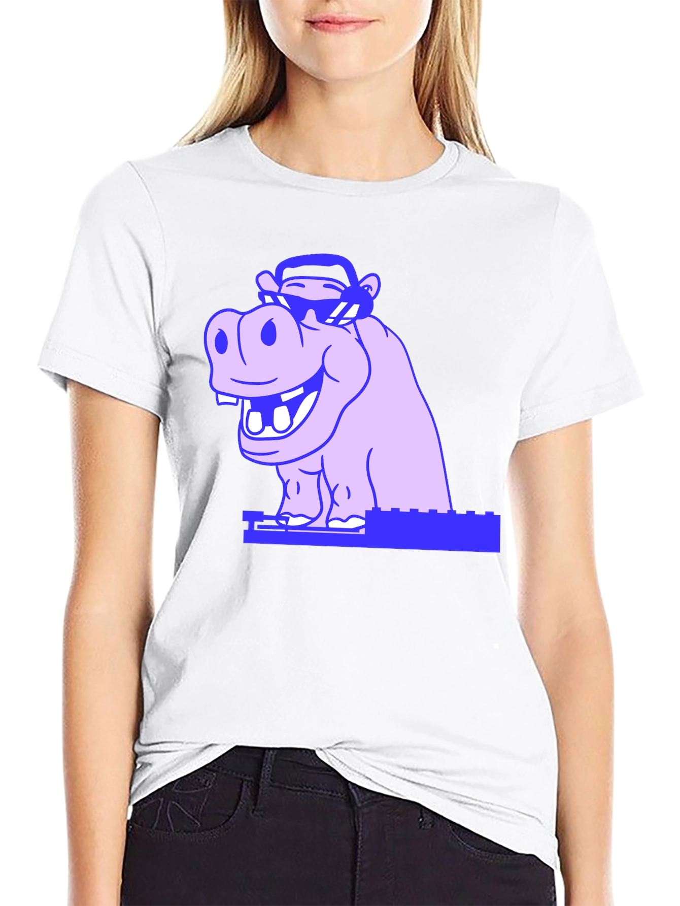 Black Cool Hippo Graphic Tee - Unisex Black T-Shirt view 9