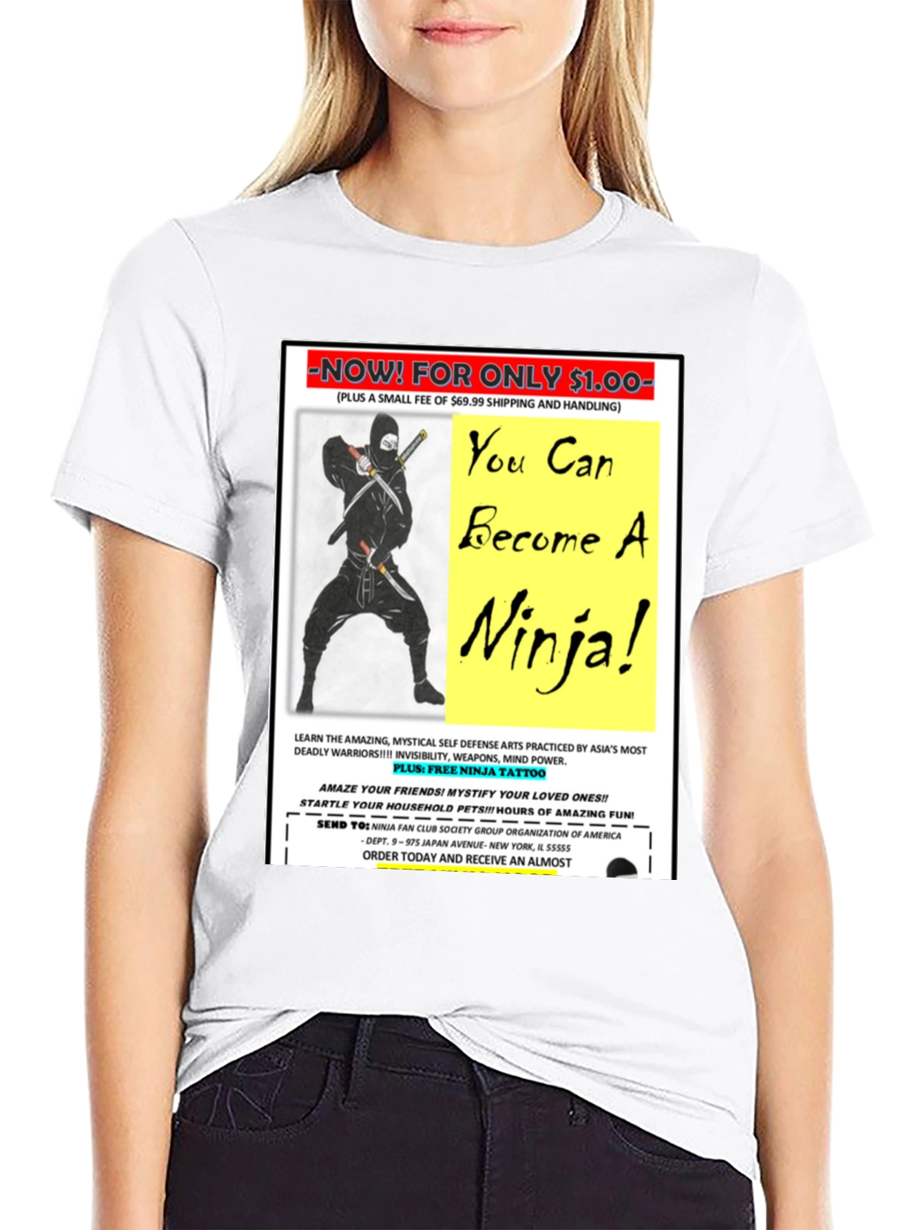 Black Become A Ninja! Novelty Graphic T-Shirt view 9