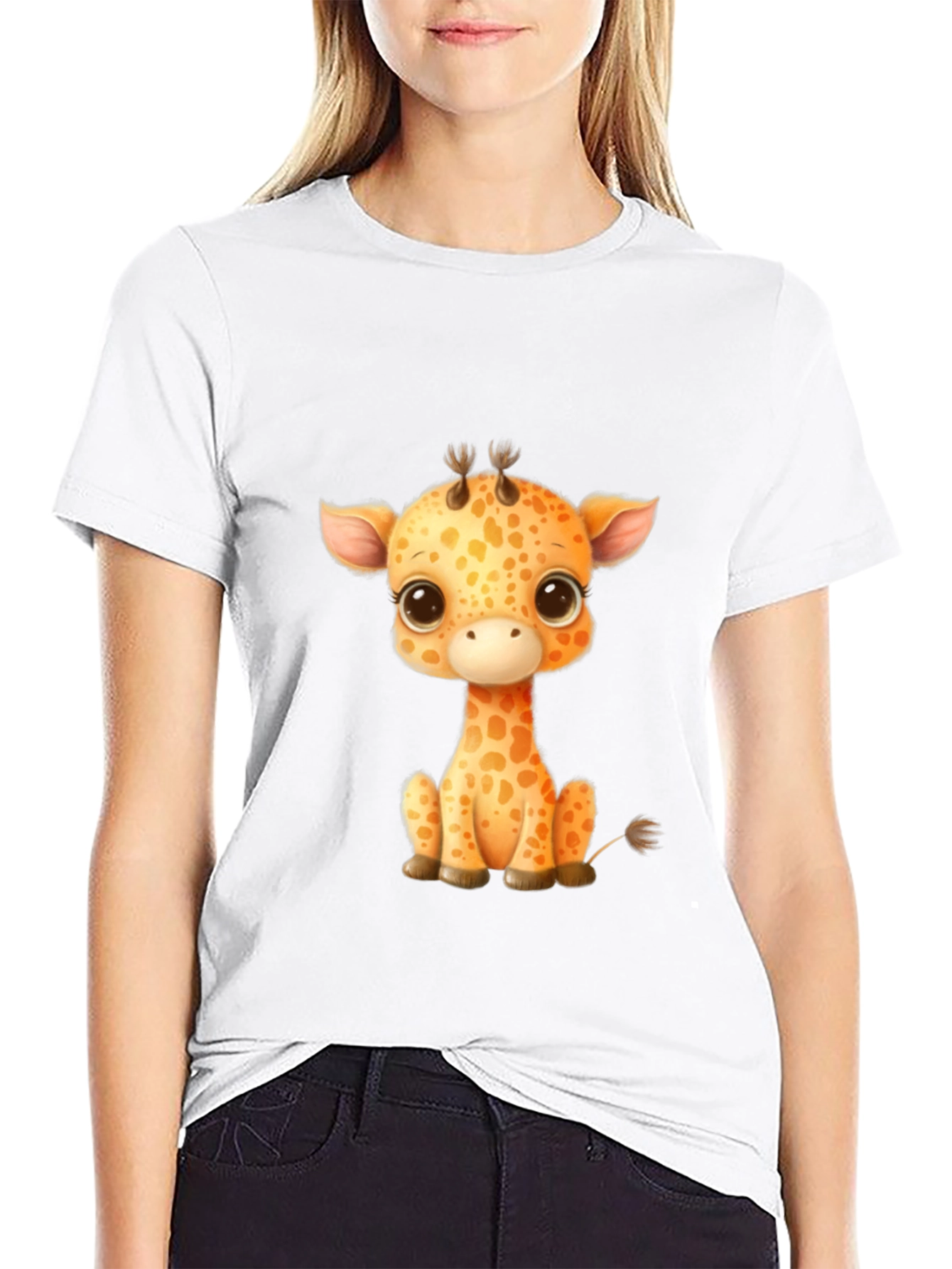 Black Cute Giraffe Graphic T-Shirt - Unisex view 9