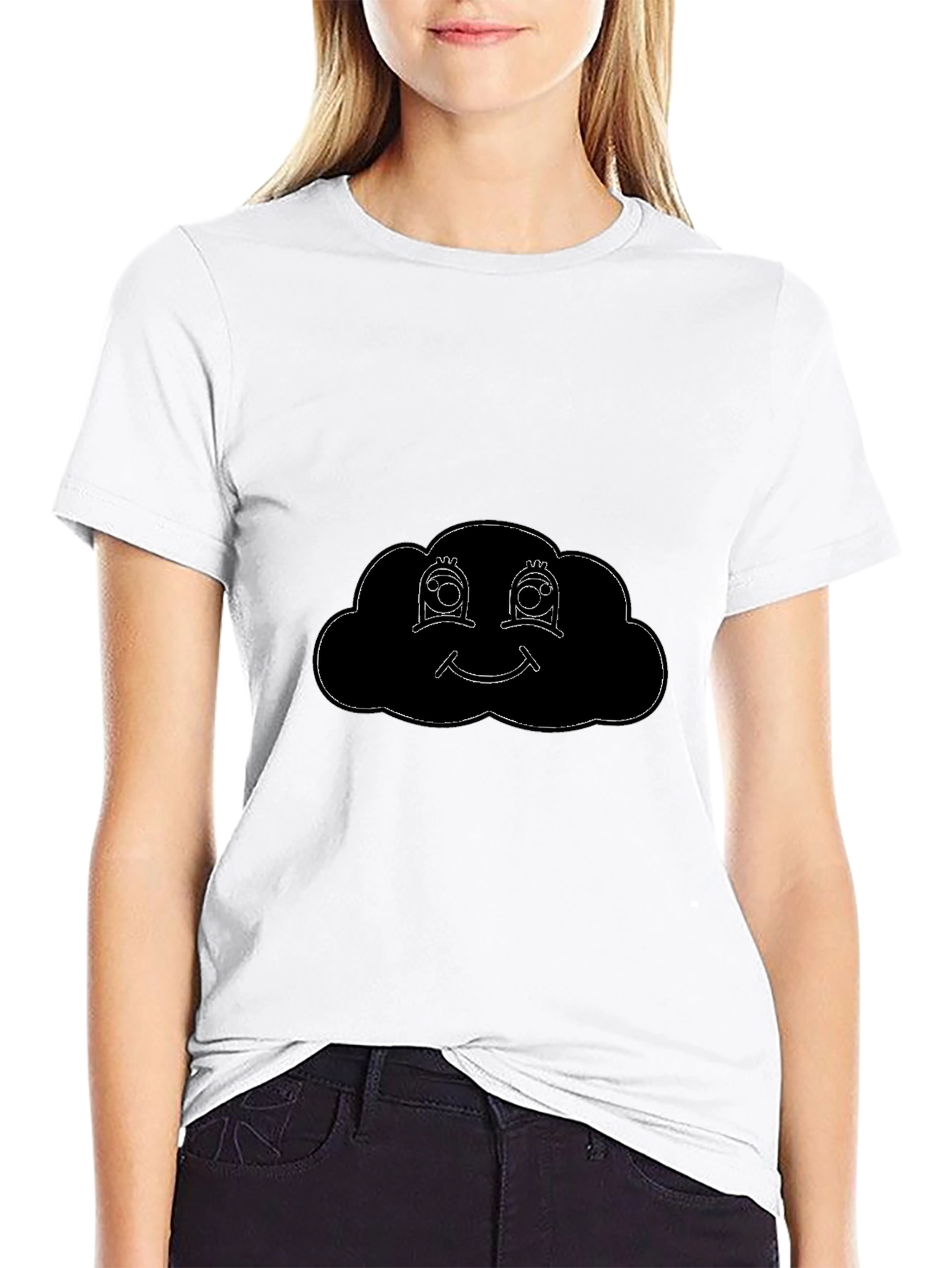 Black Smiling Cloud Graphic Tee - Black Cotton Comfort view 9
